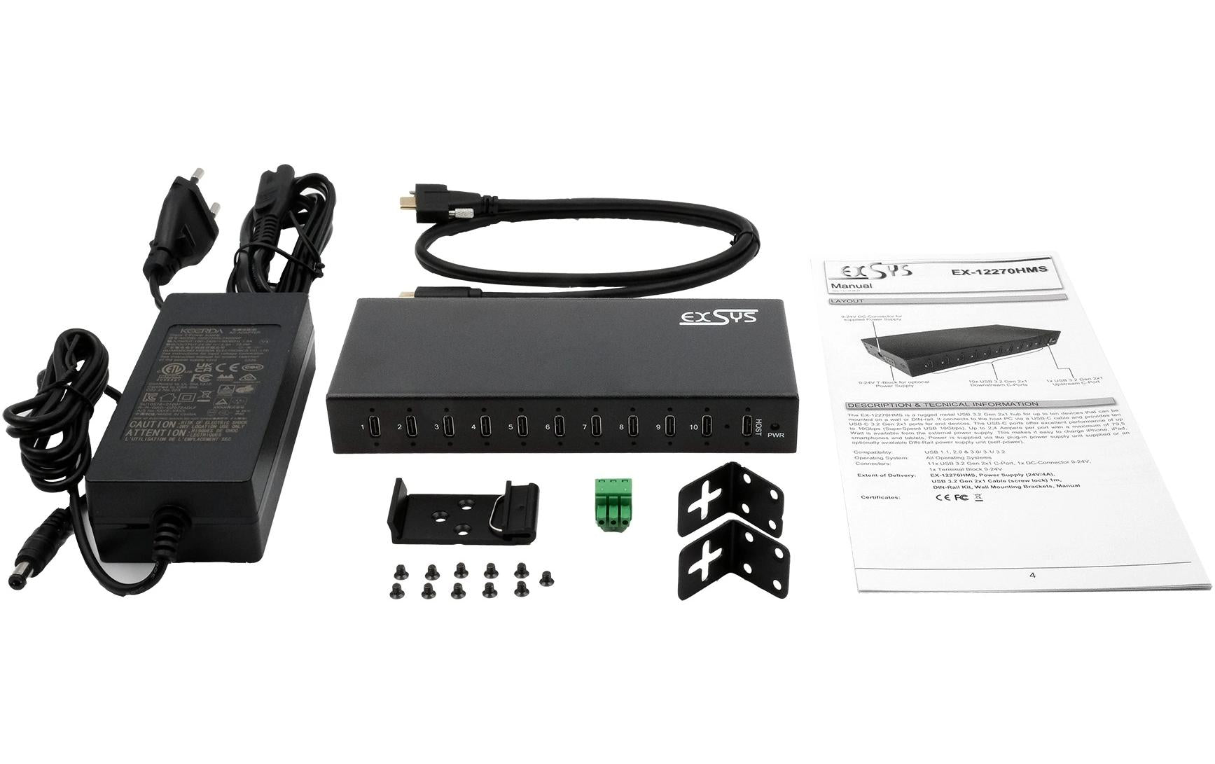 EXSYS EX-12270HMS USB-Hub – 10× USB-C (10 Gbit/s)