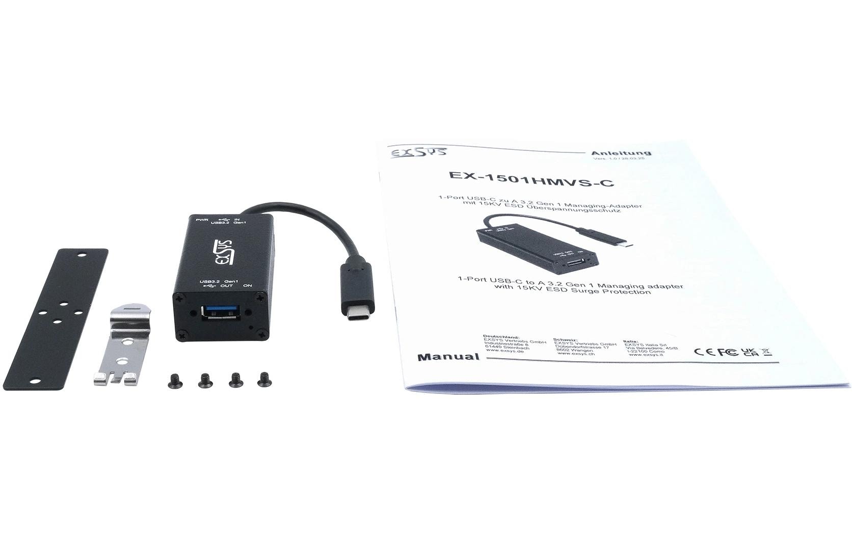 EXSYS EX-1501HMVS-C USB-Hub – USB-C, 1× USB-A, 5 Gbit/s