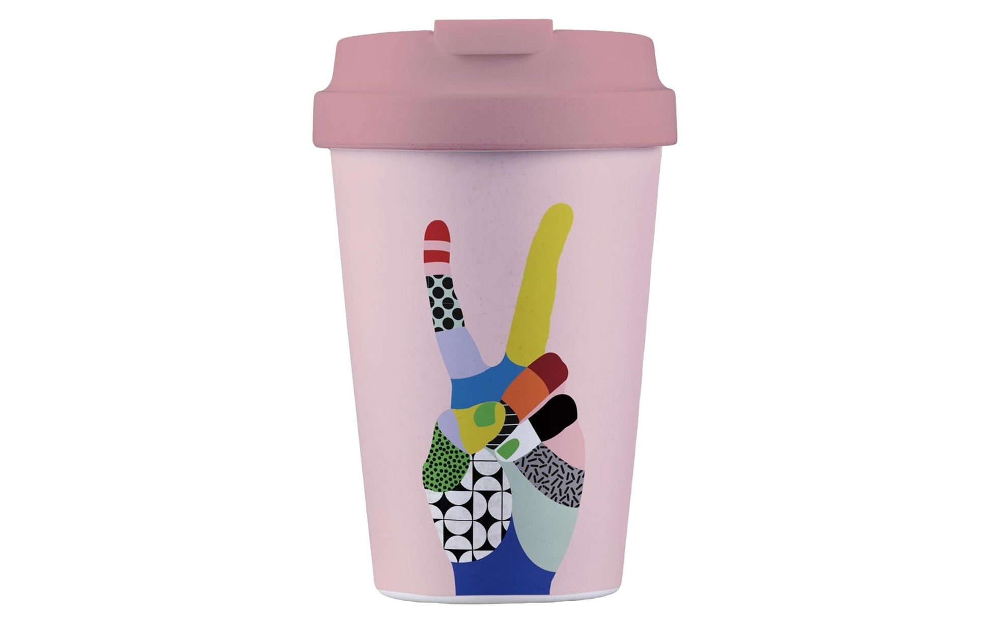BioLoco Easy Cup-Peace Becher – 350 ml, Kunststoff (PLA)/Silikon, Rosa, mit Deckel, spülmaschinenfest