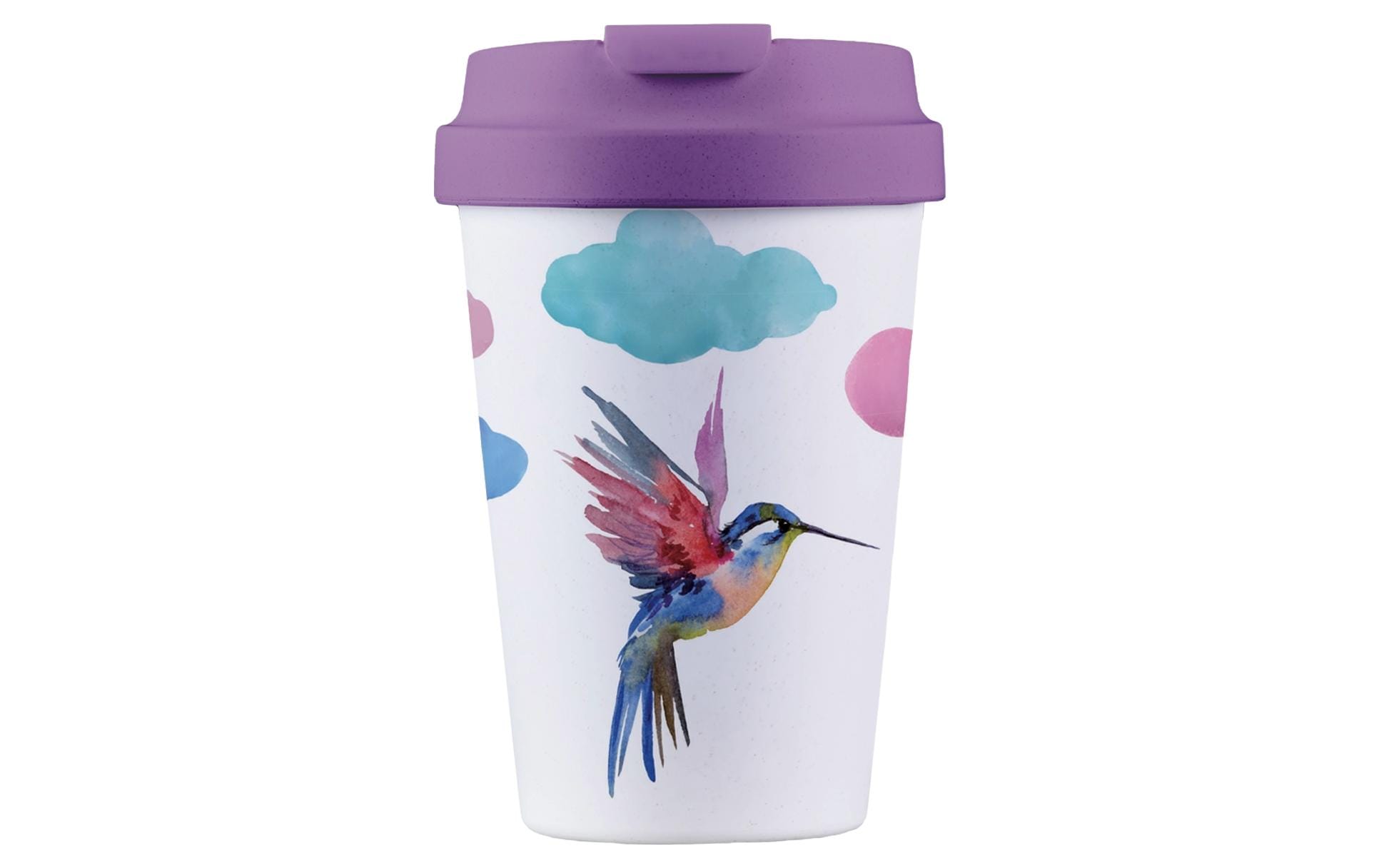 BioLoco Becher – 350 ml, Kunststoff (PLA)/Silikon, Violett, mit Deckel, spülmaschinenfest, mikrowellengeeignet