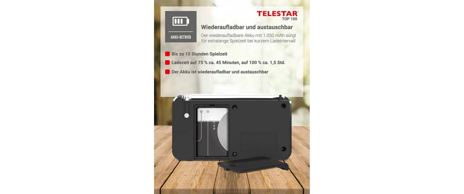 Telestar TOP 100 – DAB-/Internetradio – DAB+, UKW, Bluetooth, Akkubetrieb – Schwarz