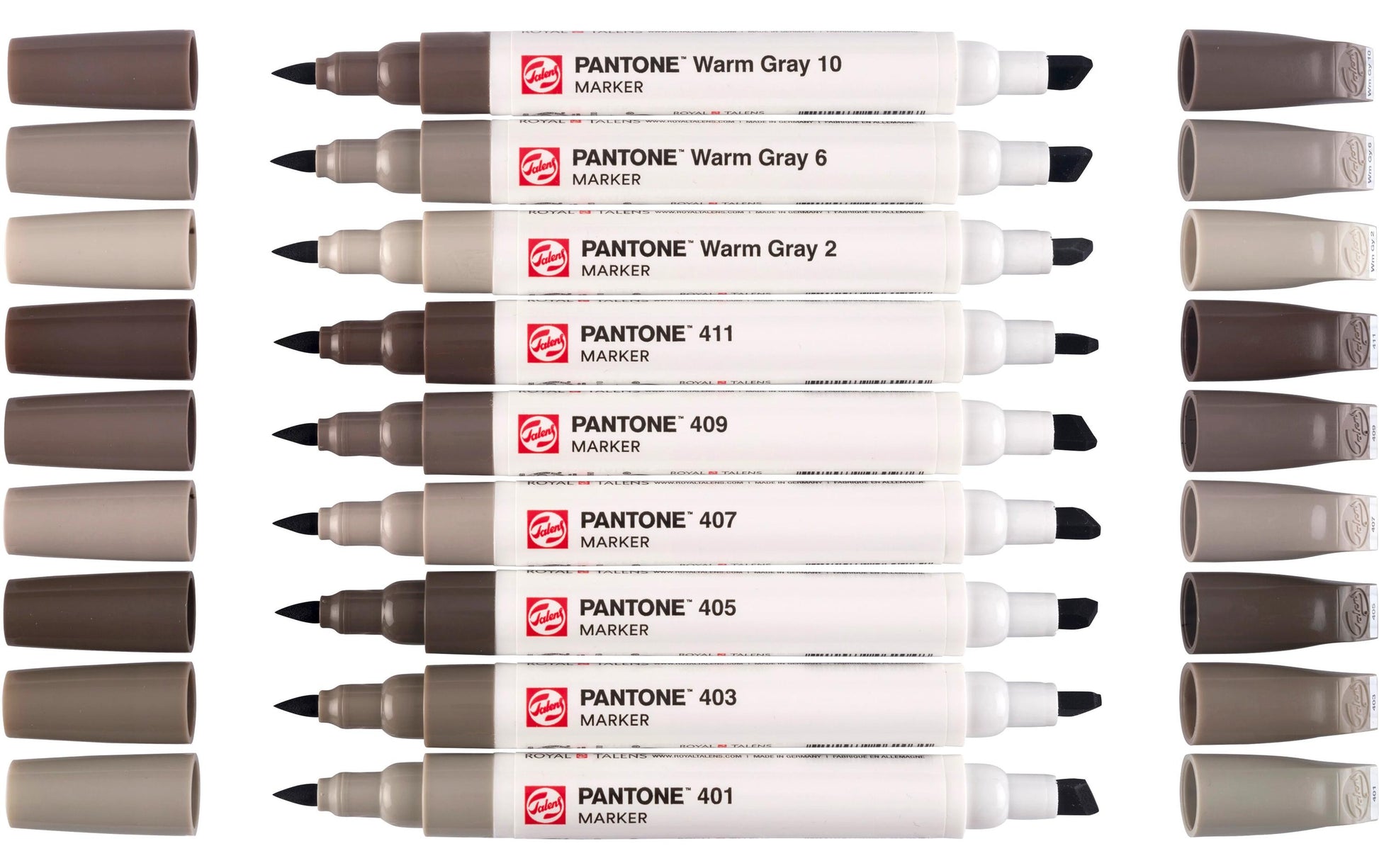 Talens Designmarker-Set Pantone, Keil/Pinsel, Warmgrau – 9-tlg., schnelltrocknend, lichtbeständig, wasserfest