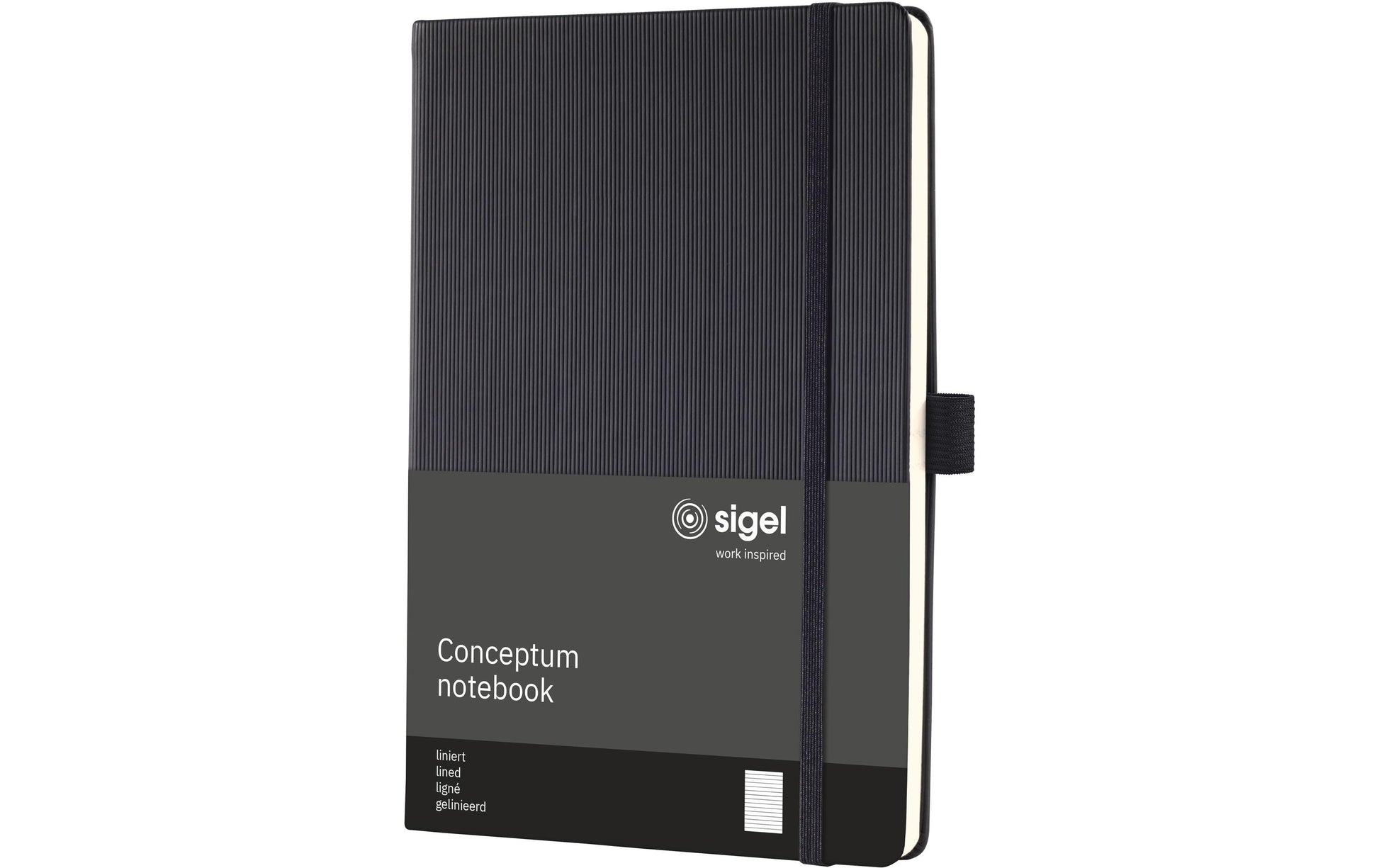 Sigel Notizbuch Conceptum, 148 × 213 mm, liniert, Fadenheftung, 194 Seiten, 80 g/m² – schwarz