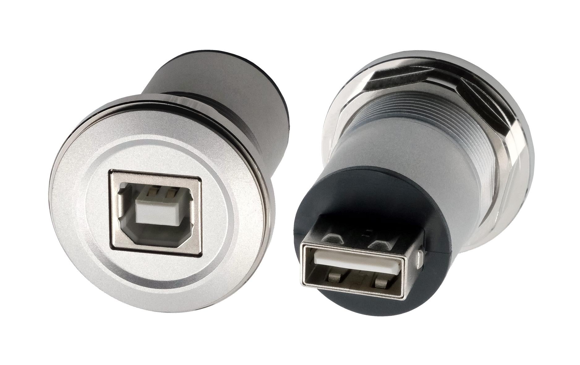 EXSYS EX-49193 Einbau-Adapter USB-B zu USB-A – USB 2.0 (480 Mbit/s), Buchse-Buchse, Metallverstärkt, Silber