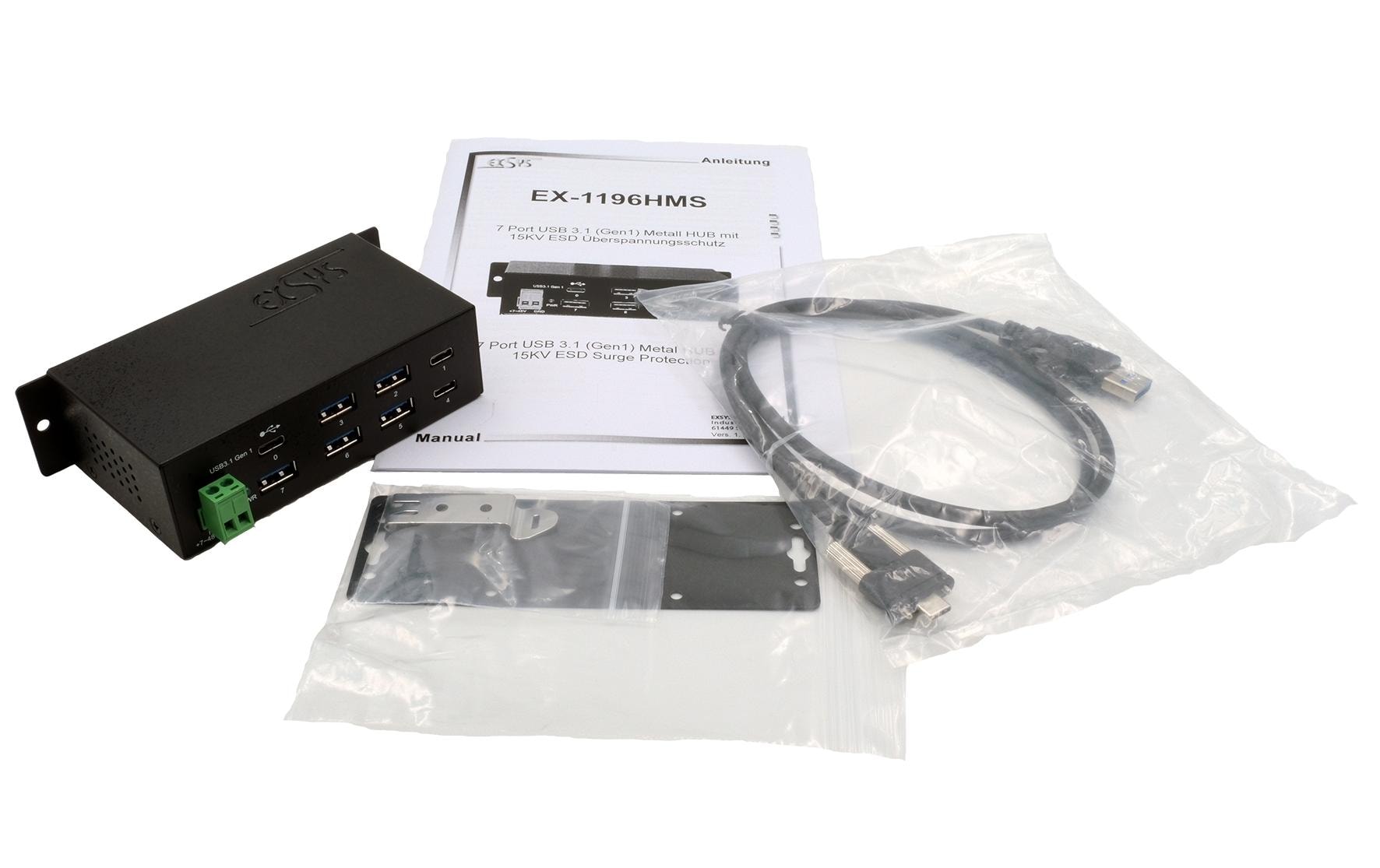 EXSYS EX-1196HMS USB-Hub – USB-C, 5× USB-A, 2× USB-C, für Windows/Mac/Linux