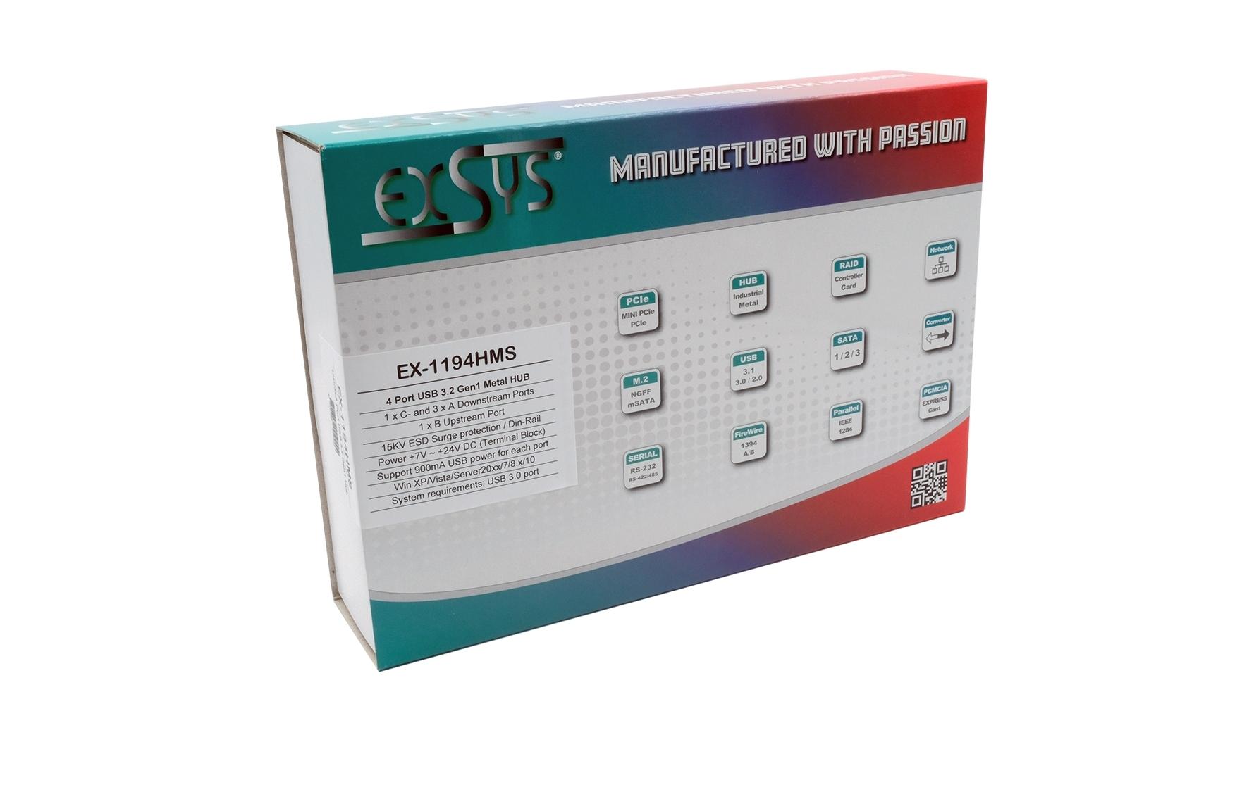 EXSYS EX-1194HMS USB-Hub – USB-A, 1× USB-C, für Windows/Mac/Linux