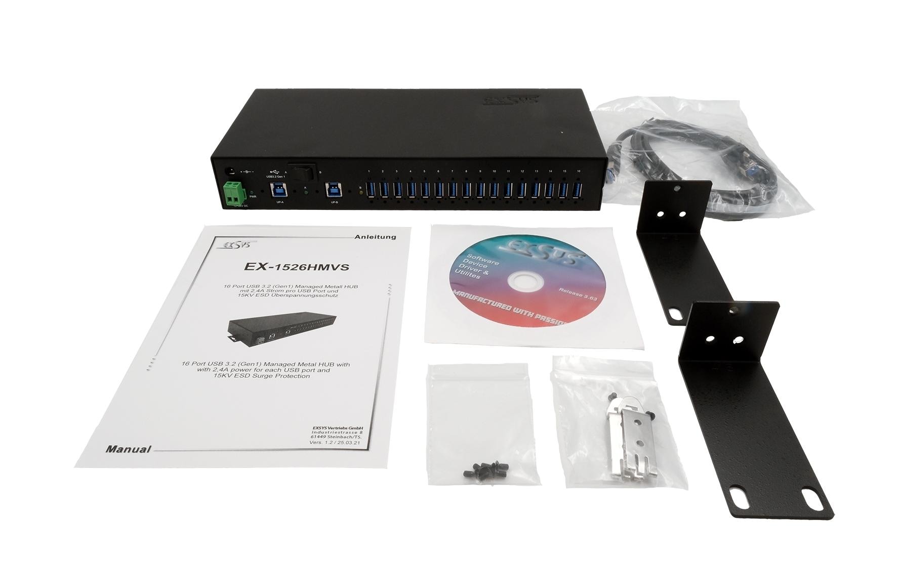 EXSYS EX-1526HMVS USB-Hub – USB 3.0, 16× USB-A