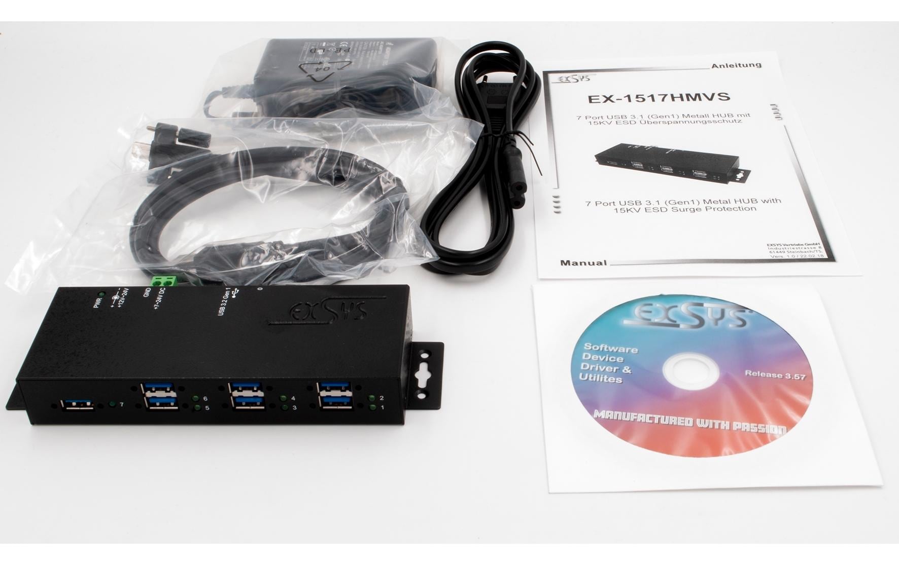 EXSYS EX-1517HMVS USB-Hub – USB 3.0, 7× USB-A, für Windows/Linux