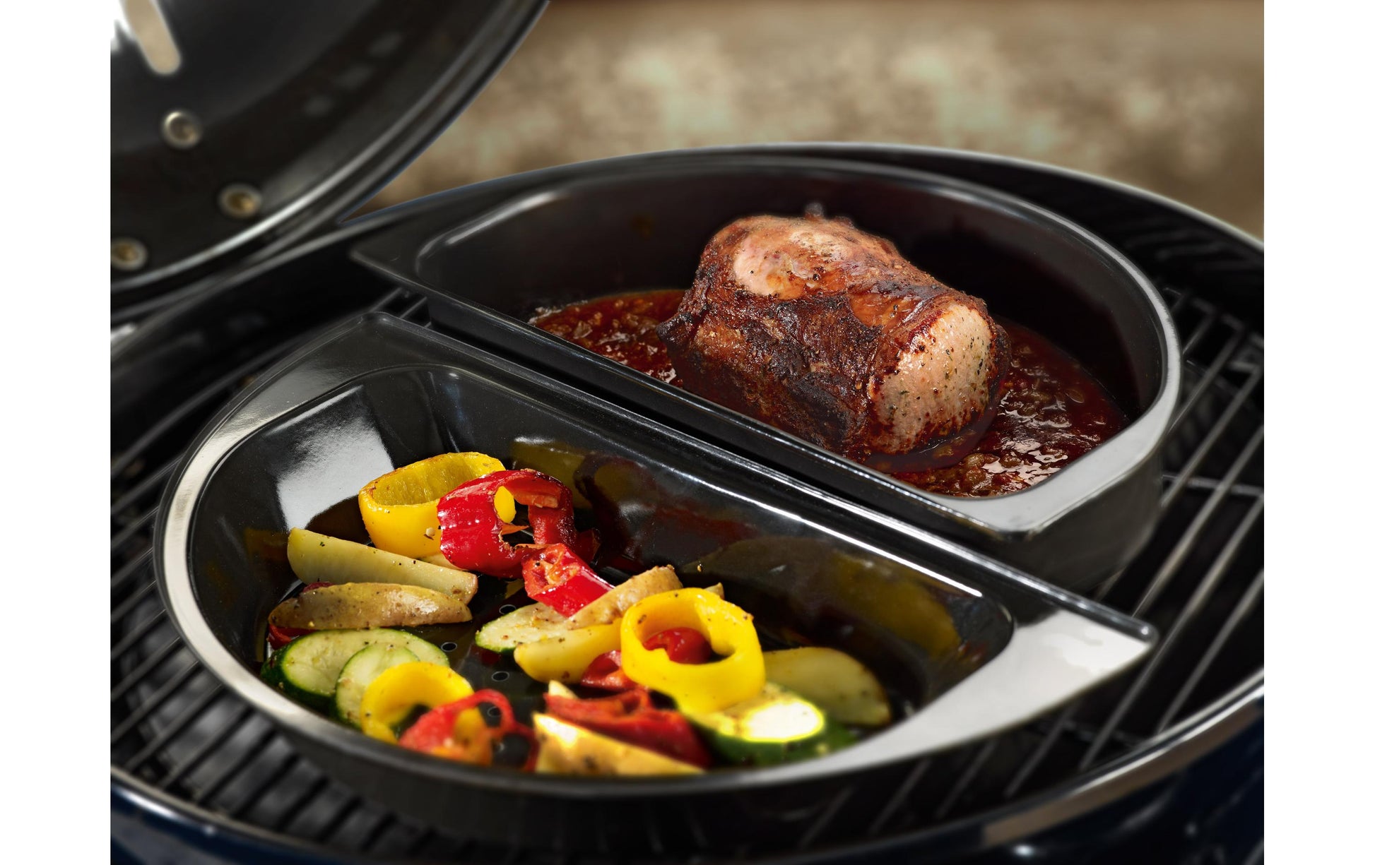 OUTDOORCHEF Fonduepfanne Halbmond – 21×39,5×6,4 cm – Stahl, Emaille, für Outdoorchef, Schwarz