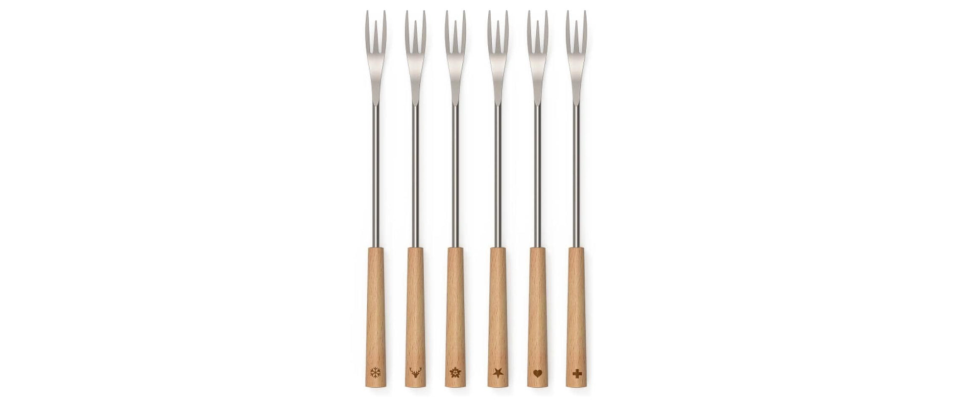 Kisag 25002-00 Fonduegabeln – 6er-Set, 26,5 cm, Edelstahl, Holzgriff, Braun, für Käsefondue