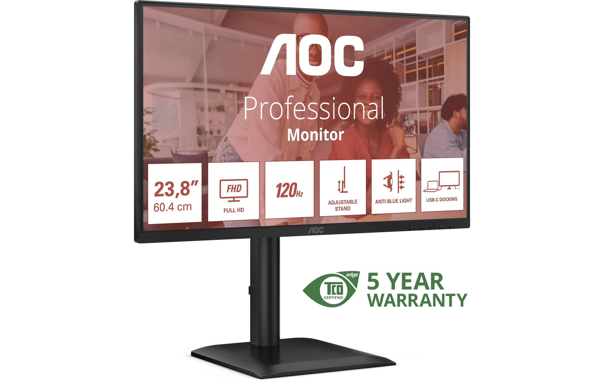 AOC 24E4CV – Monitor, 23,8", IPS, 120 Hz, 300 cd/m², USB-C, Daisy Chain, VESA 100 × 100, Schwarz
