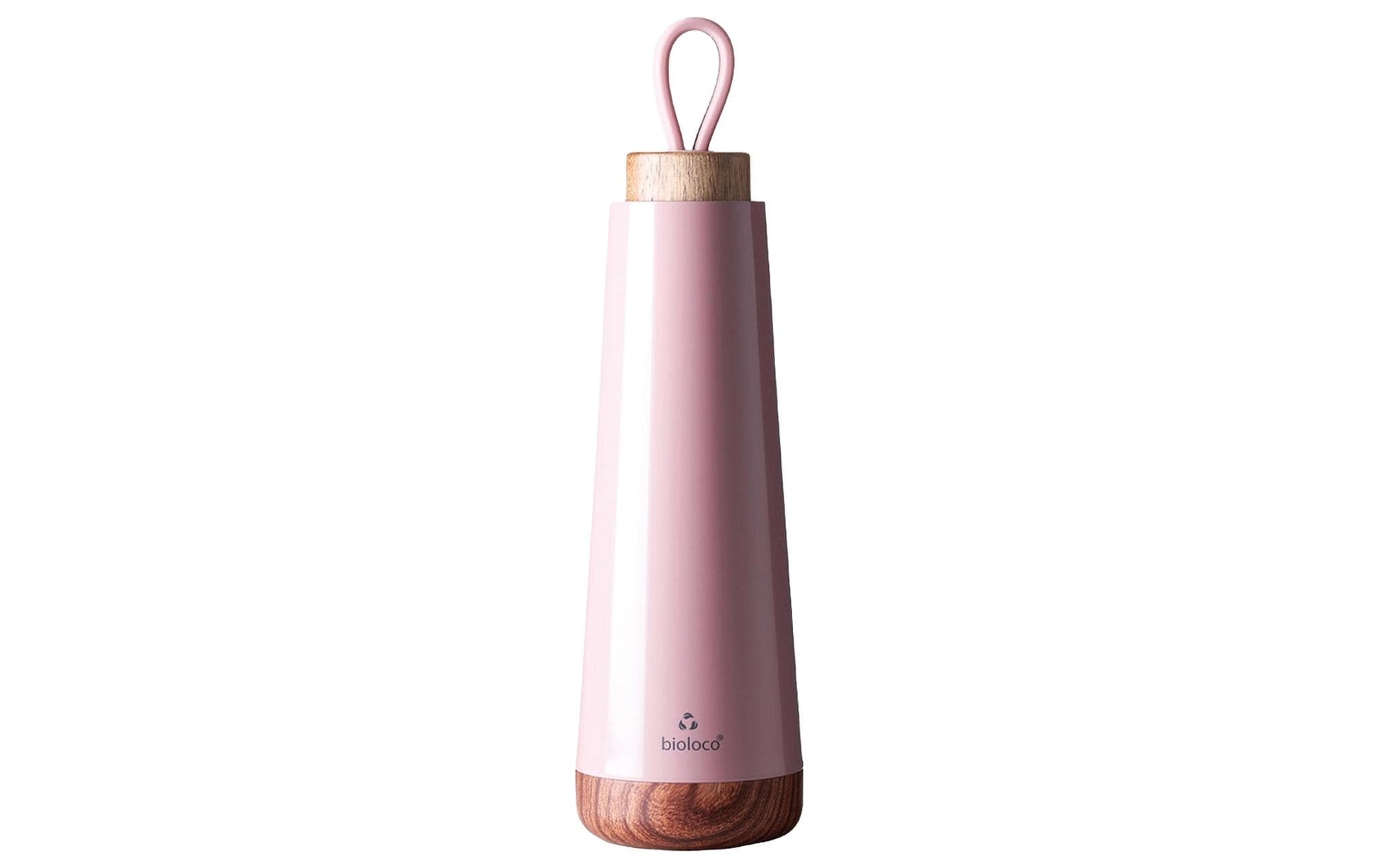 BioLoco Loop Isolierflasche 500 ml – Doppelwandig 18 h heiss / 12 h kalt, Edelstahl, Holzdeckel, Dusty Rose