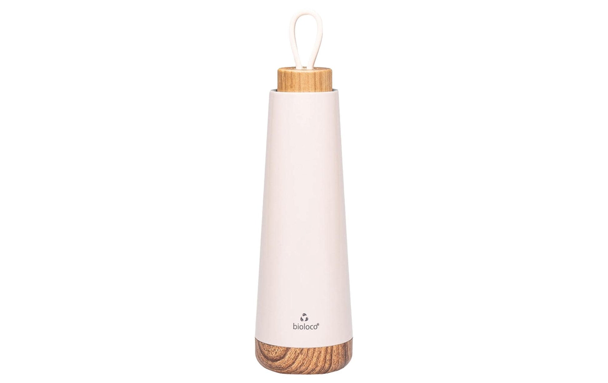 BioLoco Loop-Rose Isolierflasche 500 ml – doppelwandig 18 h heiss/12 h kalt, Edelstahl, Holzdeckel