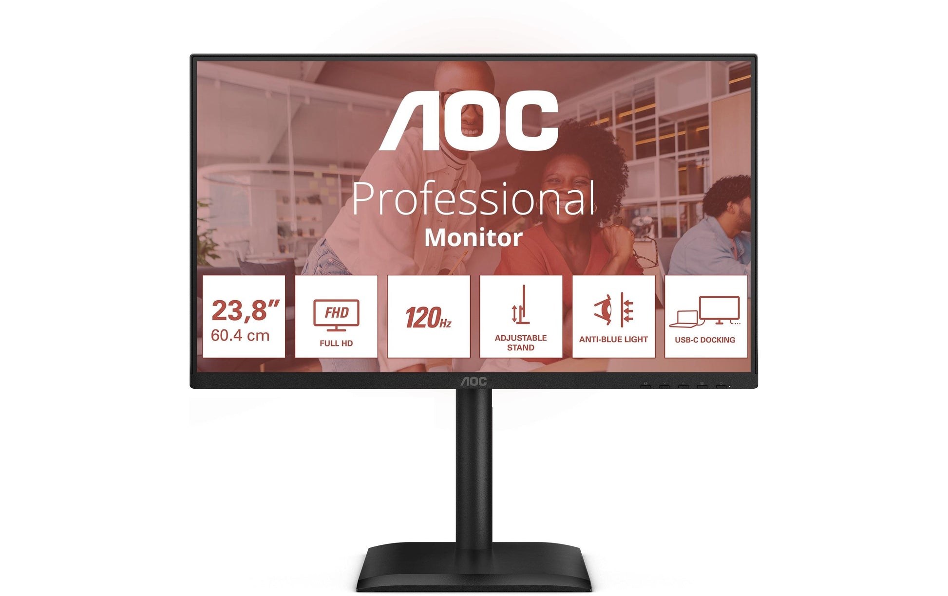 AOC 24E4CV – Monitor, 23,8", IPS, 120 Hz, 300 cd/m², USB-C, Daisy Chain, VESA 100 × 100, Schwarz
