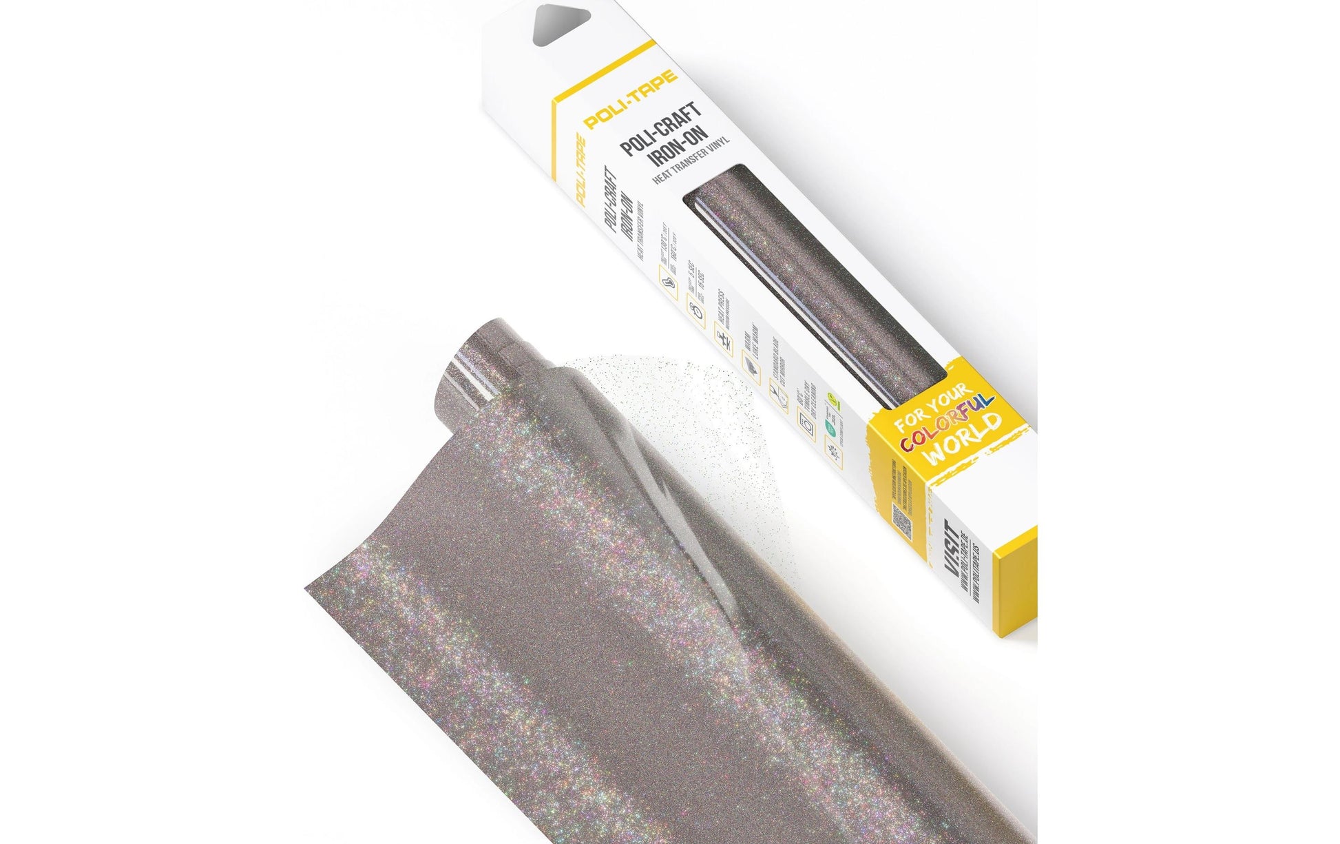 Poli-Tape Aufbügelfolie (HTV), Geflockt, Mehrfarbig, Glitzer, 30,5 cm × 61 cm, 1 Rolle