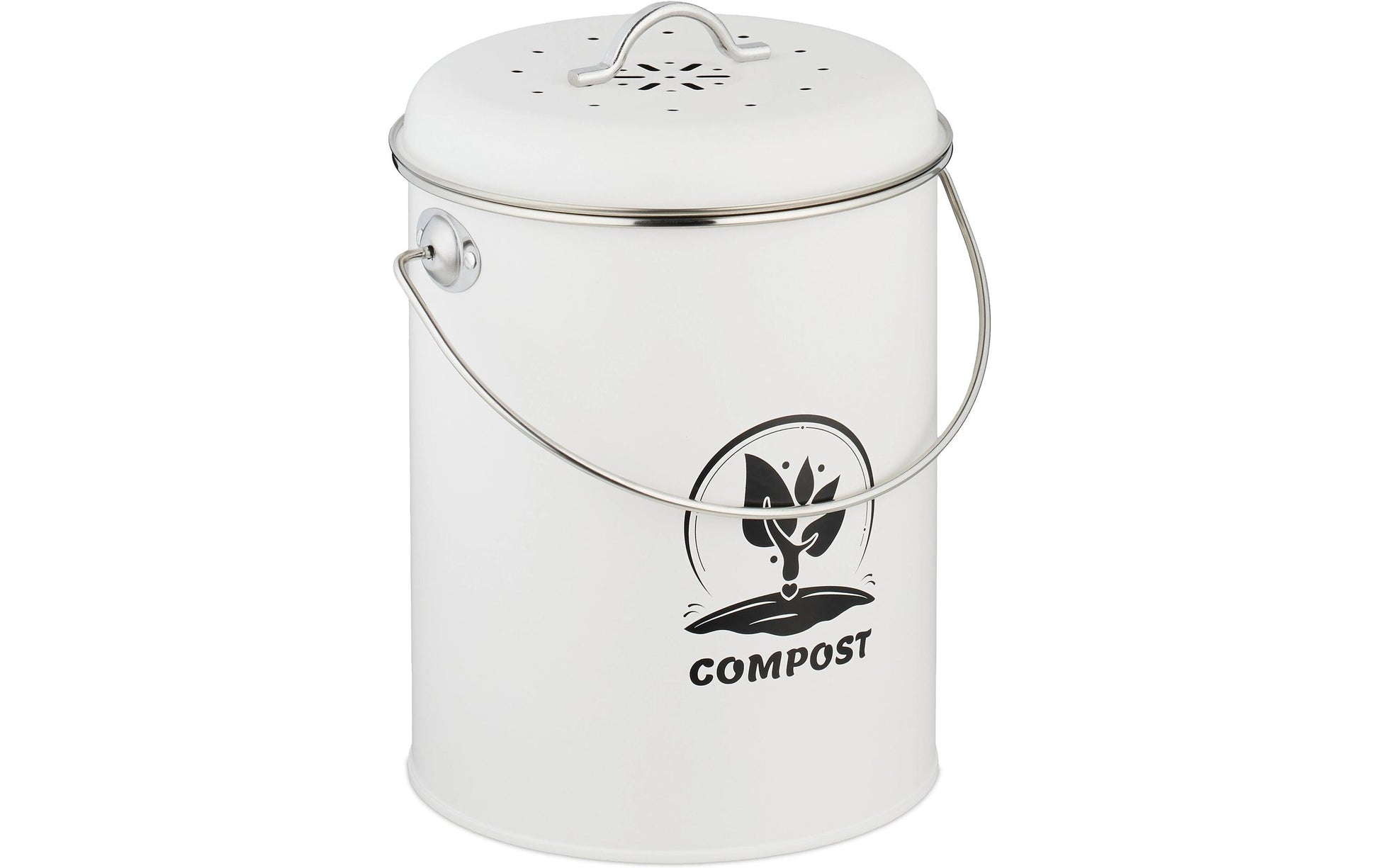 Relaxdays Komposteimer – 5,5 l – Metall, rund – silber – mit Filter