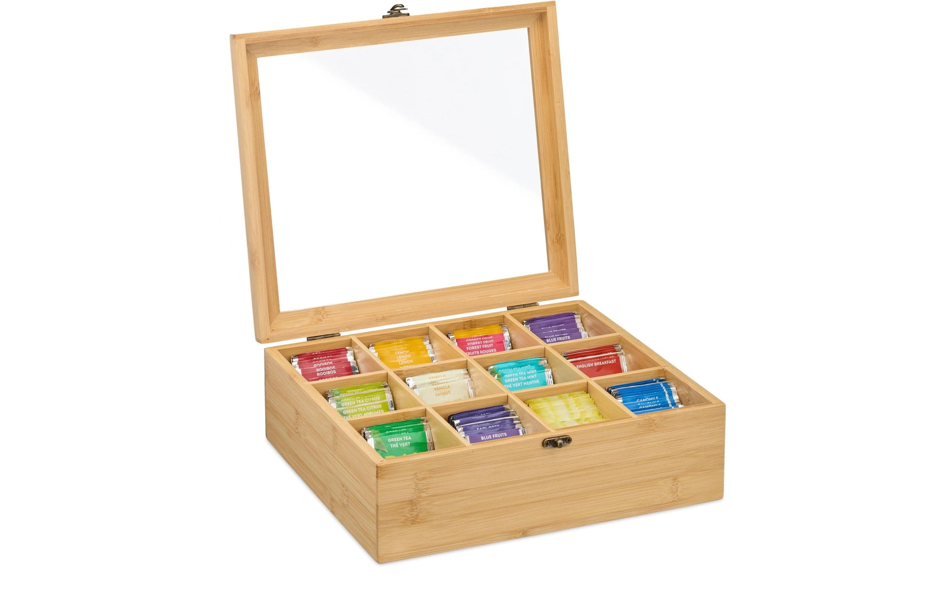 Relaxdays Teebeutelbox Bambus, 12 Fächer, Hellbraun