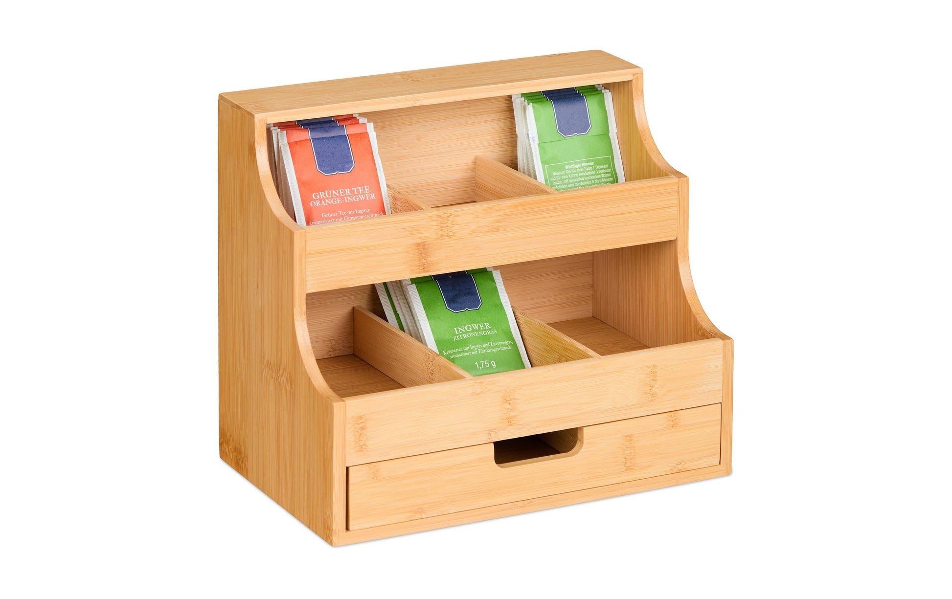 Relaxdays Teebeutelbox Bambus, 9 Fächer, Hellbraun