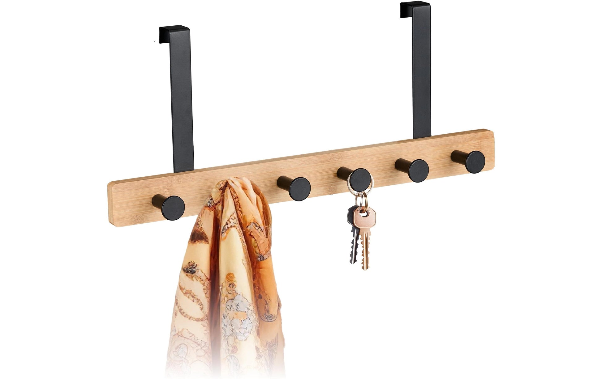 Relaxdays Wandgarderobe 6 Haken – Bambus/Stahl – Hellbraun