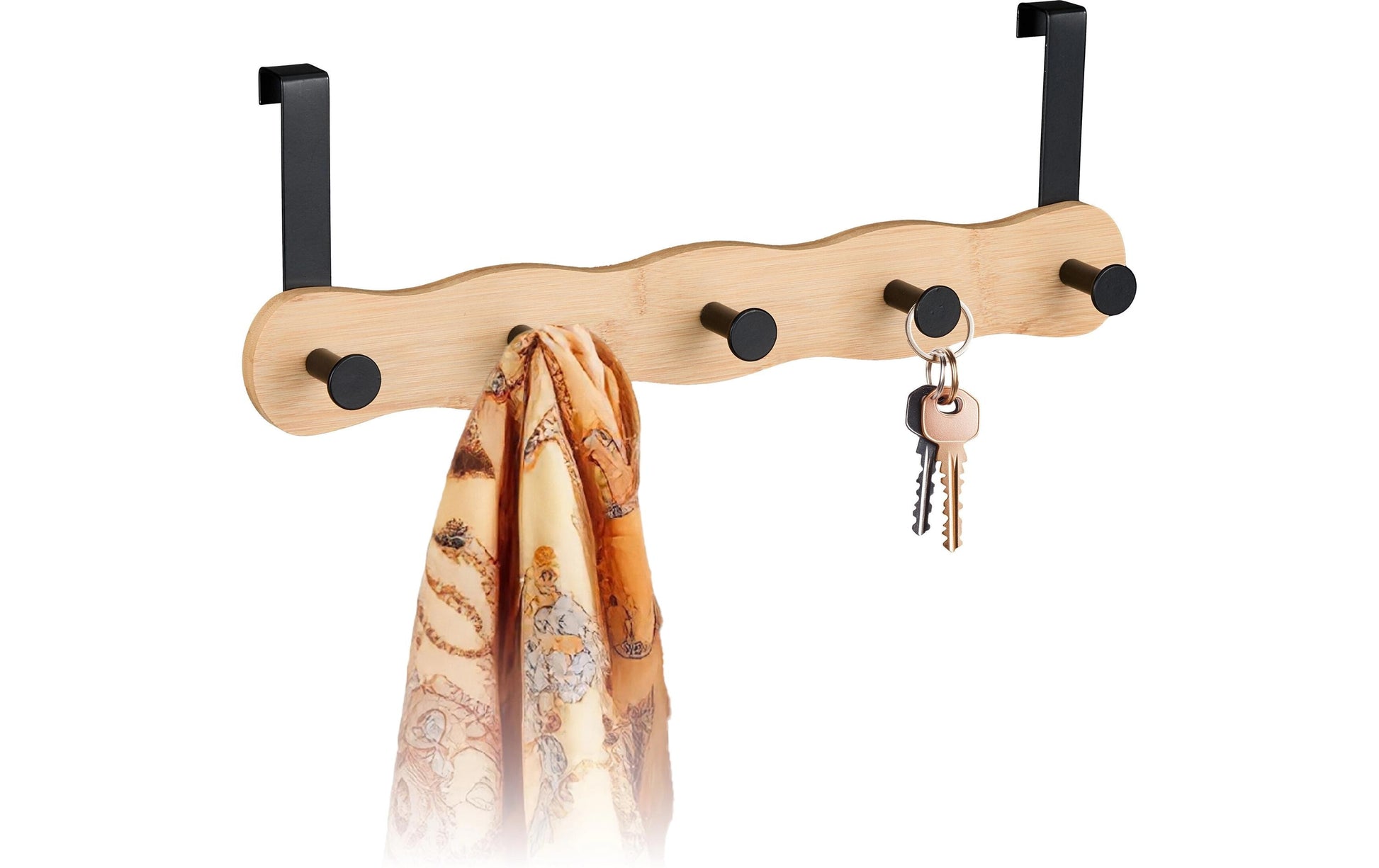 Relaxdays Wandgarderobe 5 Haken – Bambus/Stahl – Hellbraun