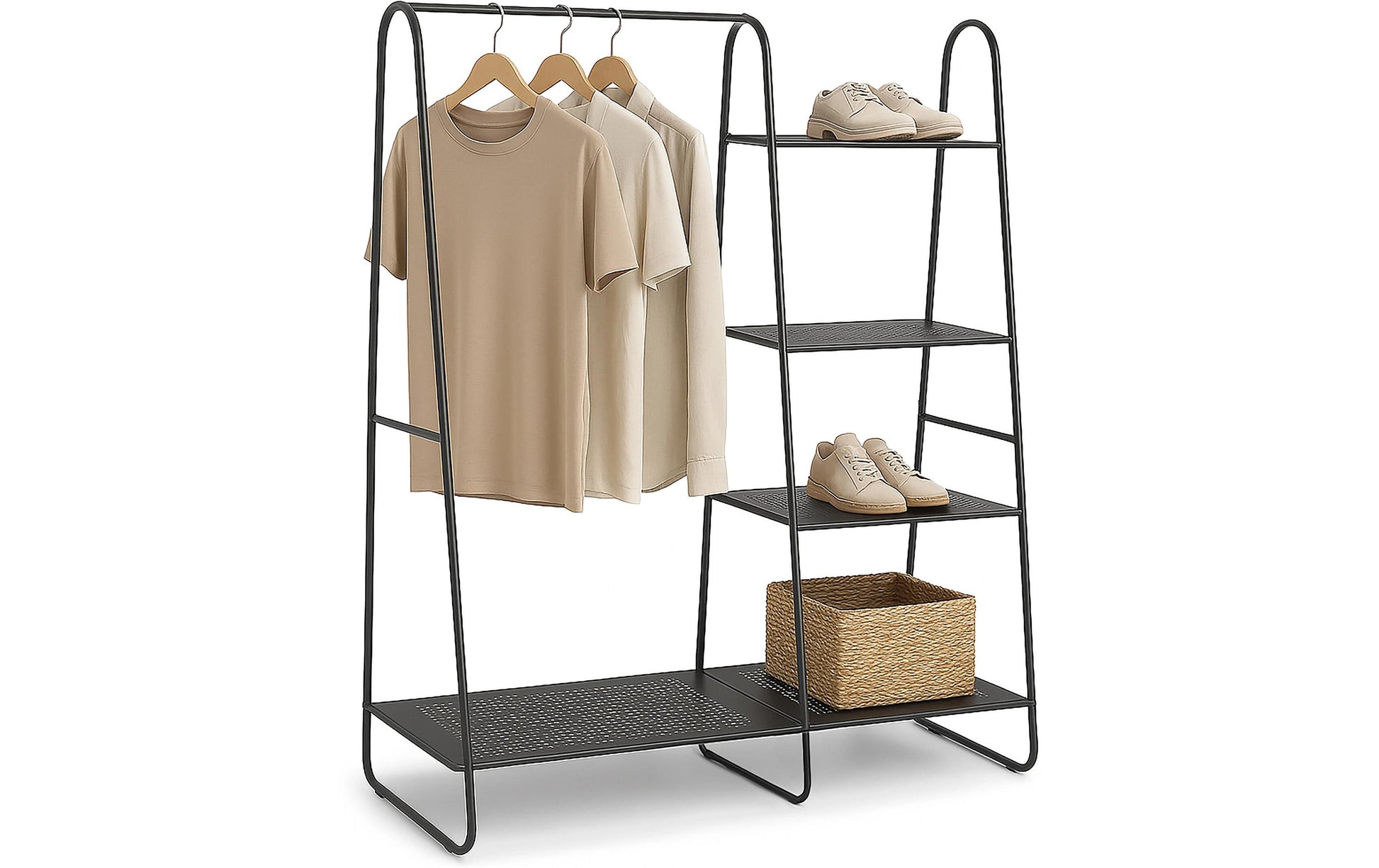 Relaxdays Garderobenständer – mit Schuhhalter, Stahl, Schwarz, 80 × 40 × 152 cm