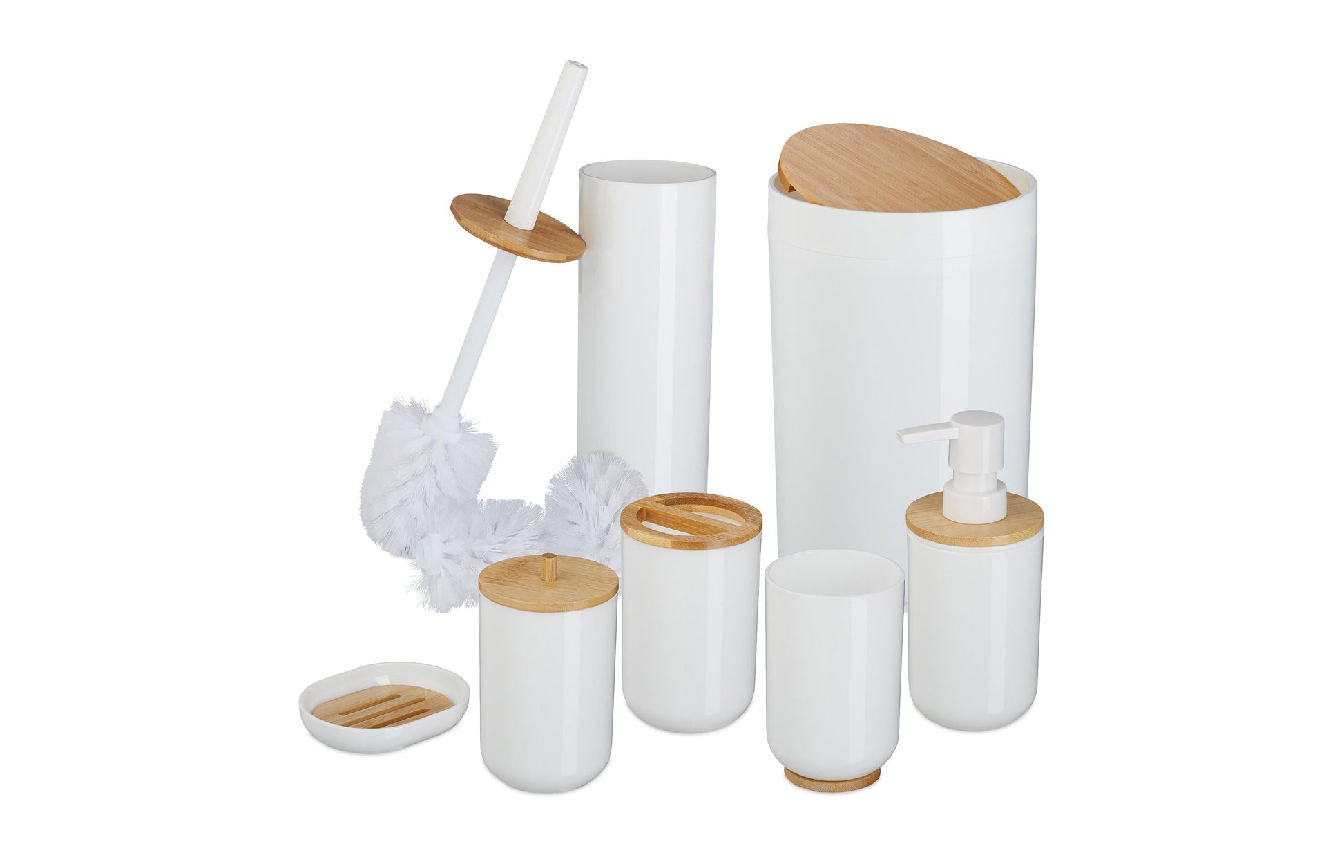 Relaxdays Aufbewahrungsbox – 85% Kunststoff/15% Bambus, Weiss, 7er-Set
