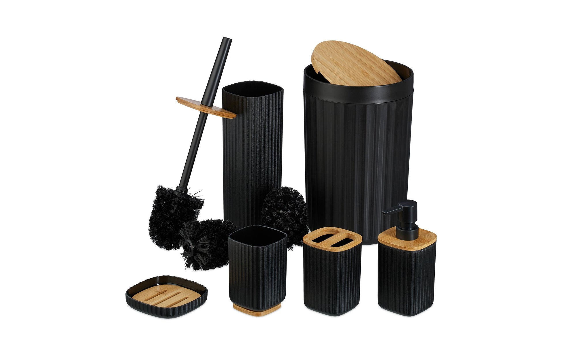 Relaxdays Aufbewahrungsbox – 85% Kunststoff/15% Bambus, Schwarz, Holz, 6er-Set