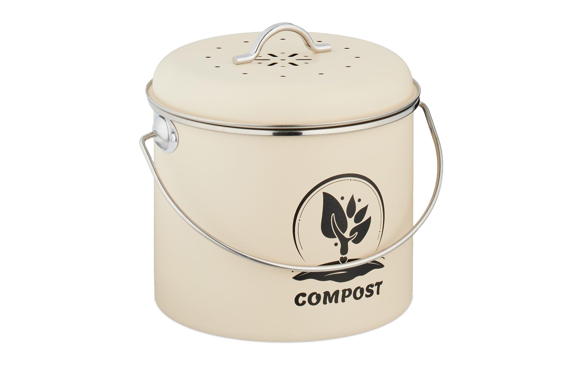 Relaxdays Komposteimer 10051221_550 – 3,5 l – Eisen, rund – creme
