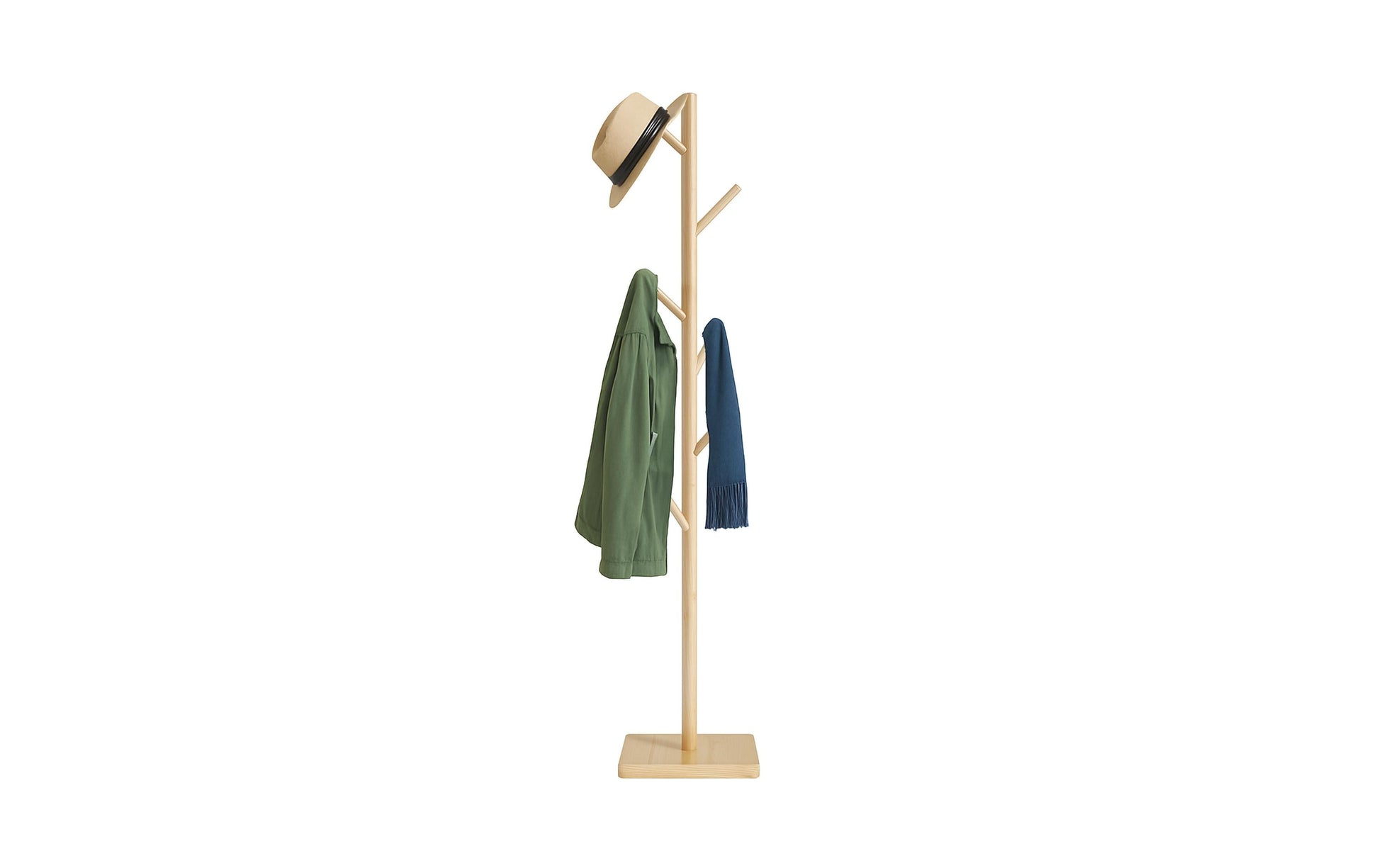 Relaxdays Garderobenständer – 8 Haken, Gummibaumholz/MDF, Braun/Hellbraun, 175 × 30 × 30 cm