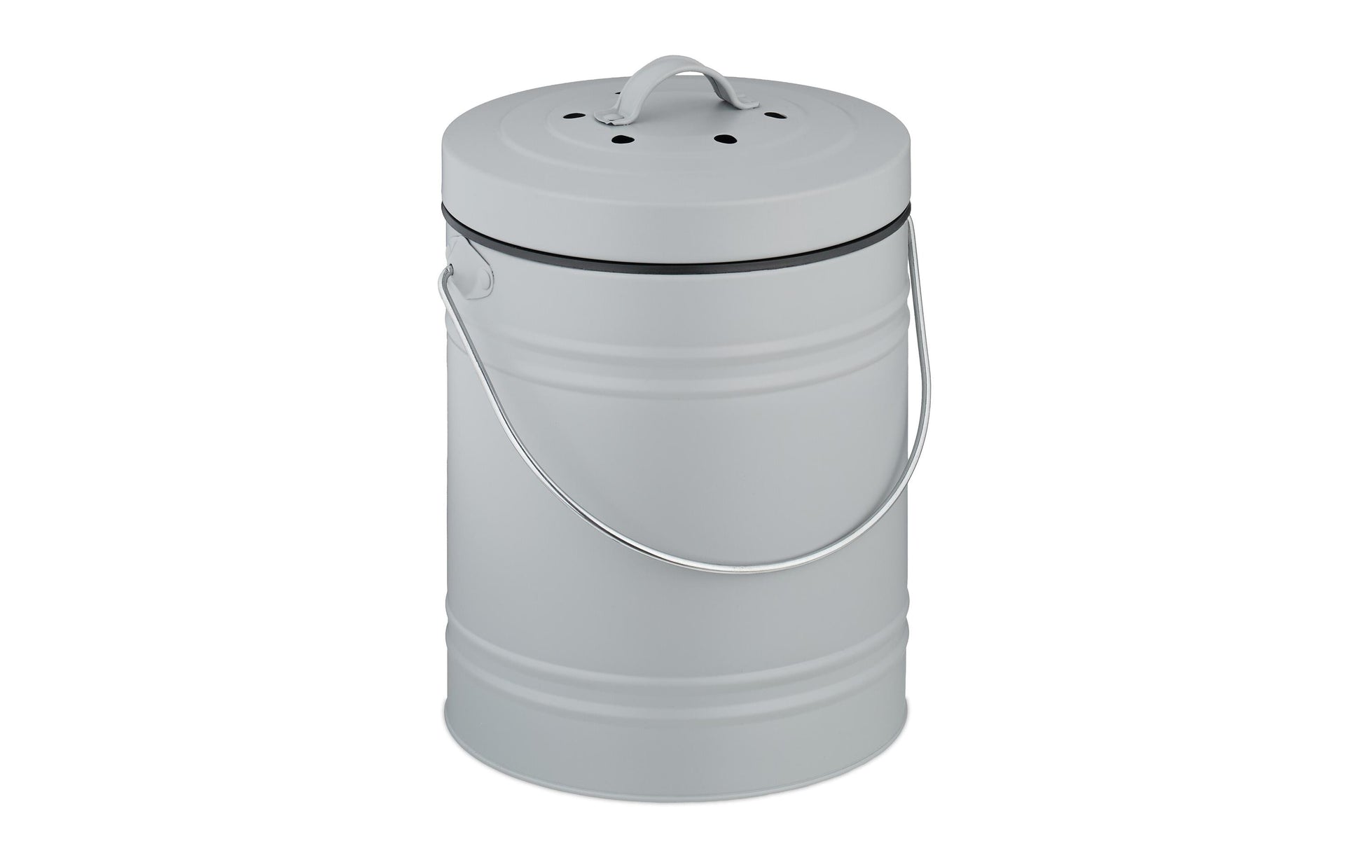 Relaxdays Komposteimer 10051223_111 – 5 l – Eisen, Oval – Grau – mit Geruchsfilter