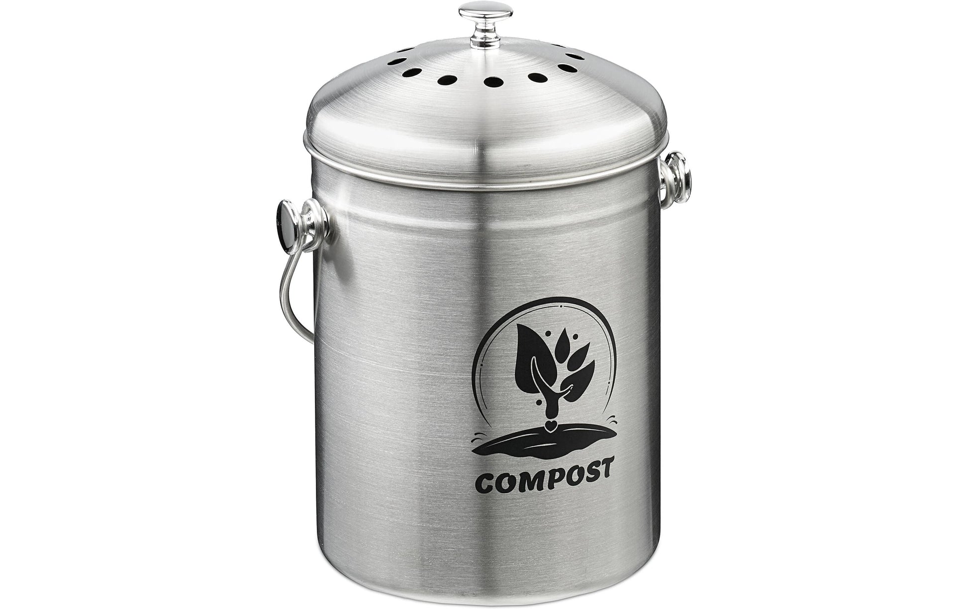 Relaxdays Komposteimer 10051224_55 – 5 l – Edelstahl, Oval – Schwarz/Silber – mit Geruchsfilter
