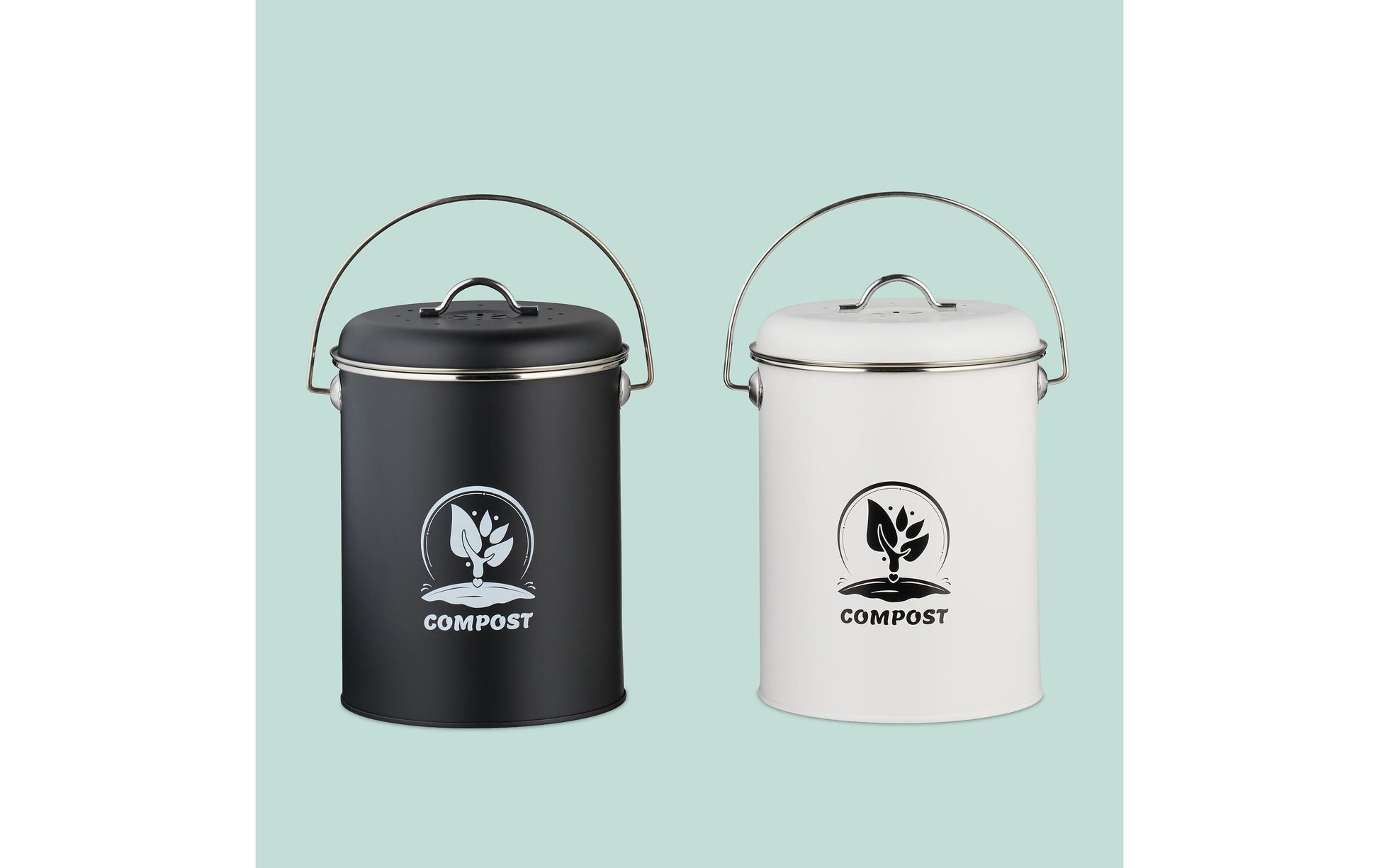 Relaxdays Komposteimer – 5,5 l – Metall, rund – silber – mit Filter
