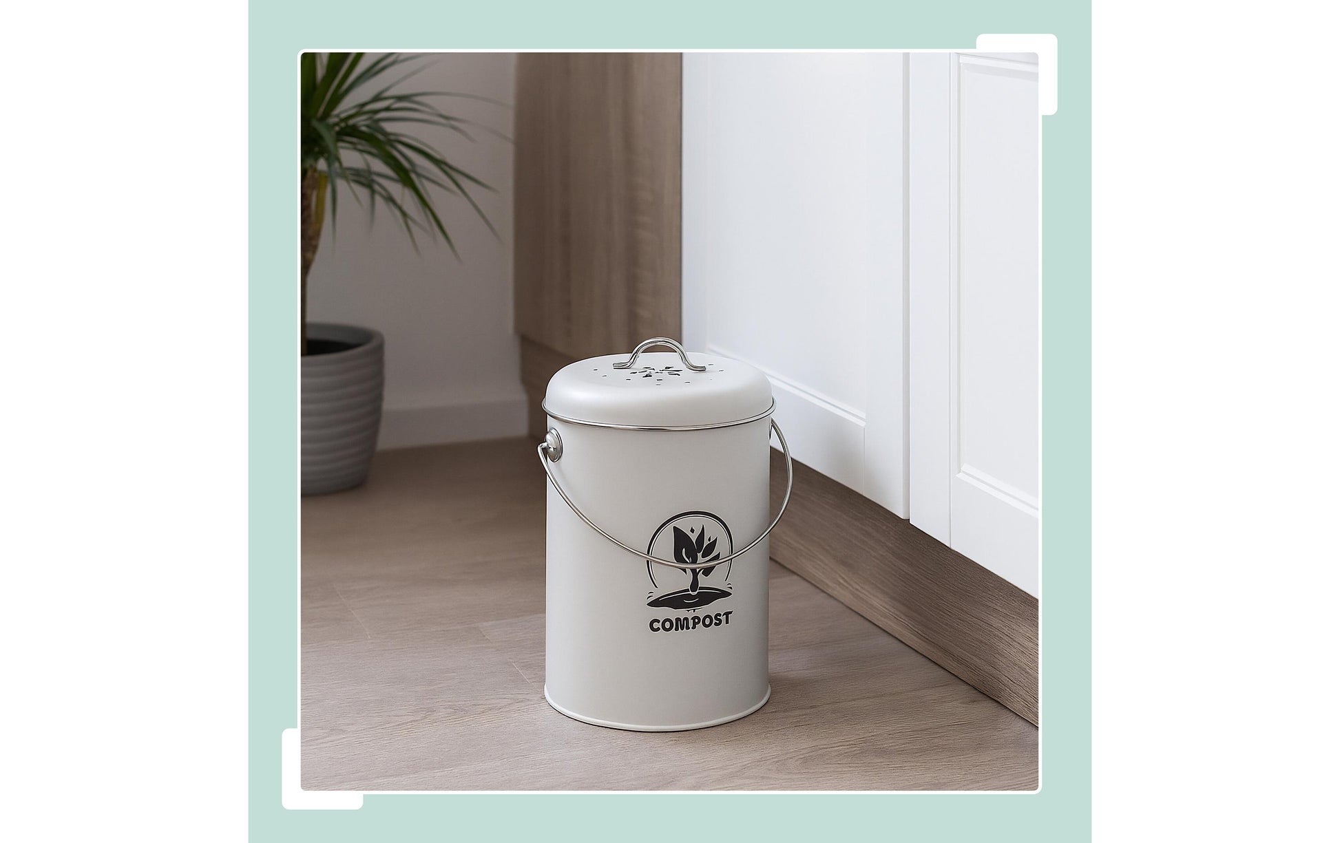 Relaxdays Komposteimer – 5,5 l – Metall, rund – silber – mit Filter