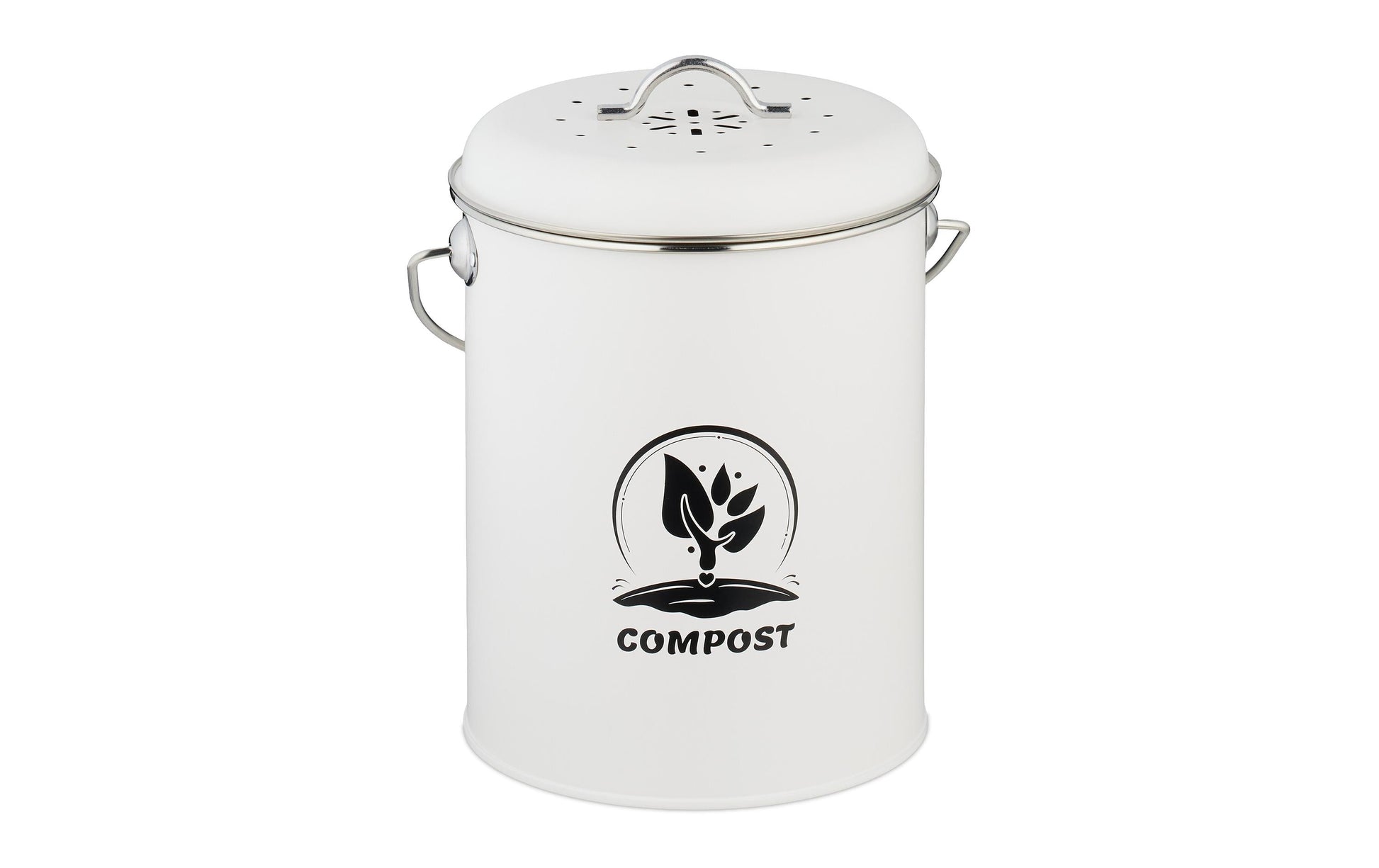 Relaxdays Komposteimer – 5,5 l – Metall, rund – silber – mit Filter