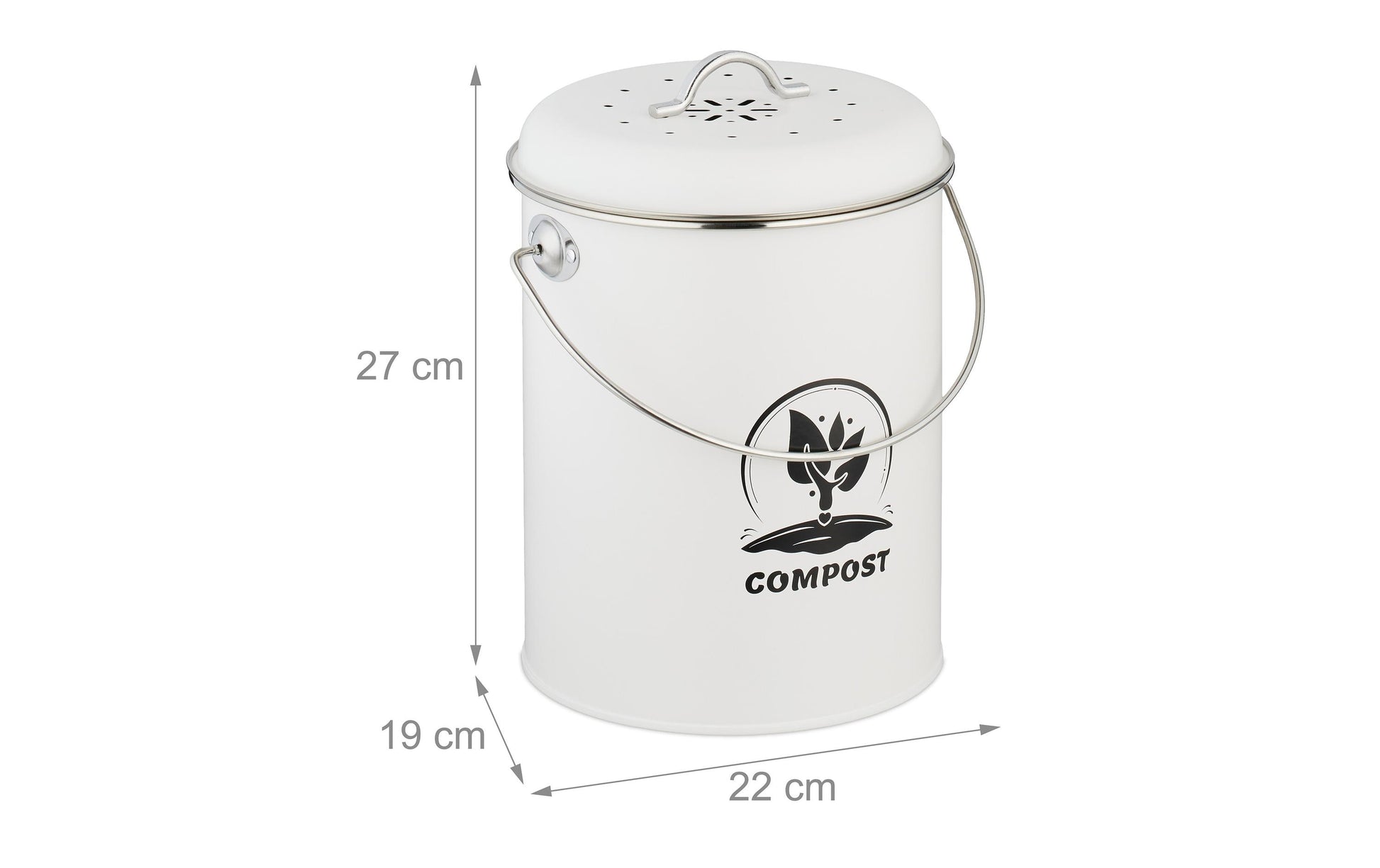Relaxdays Komposteimer – 5,5 l – Metall, rund – silber – mit Filter