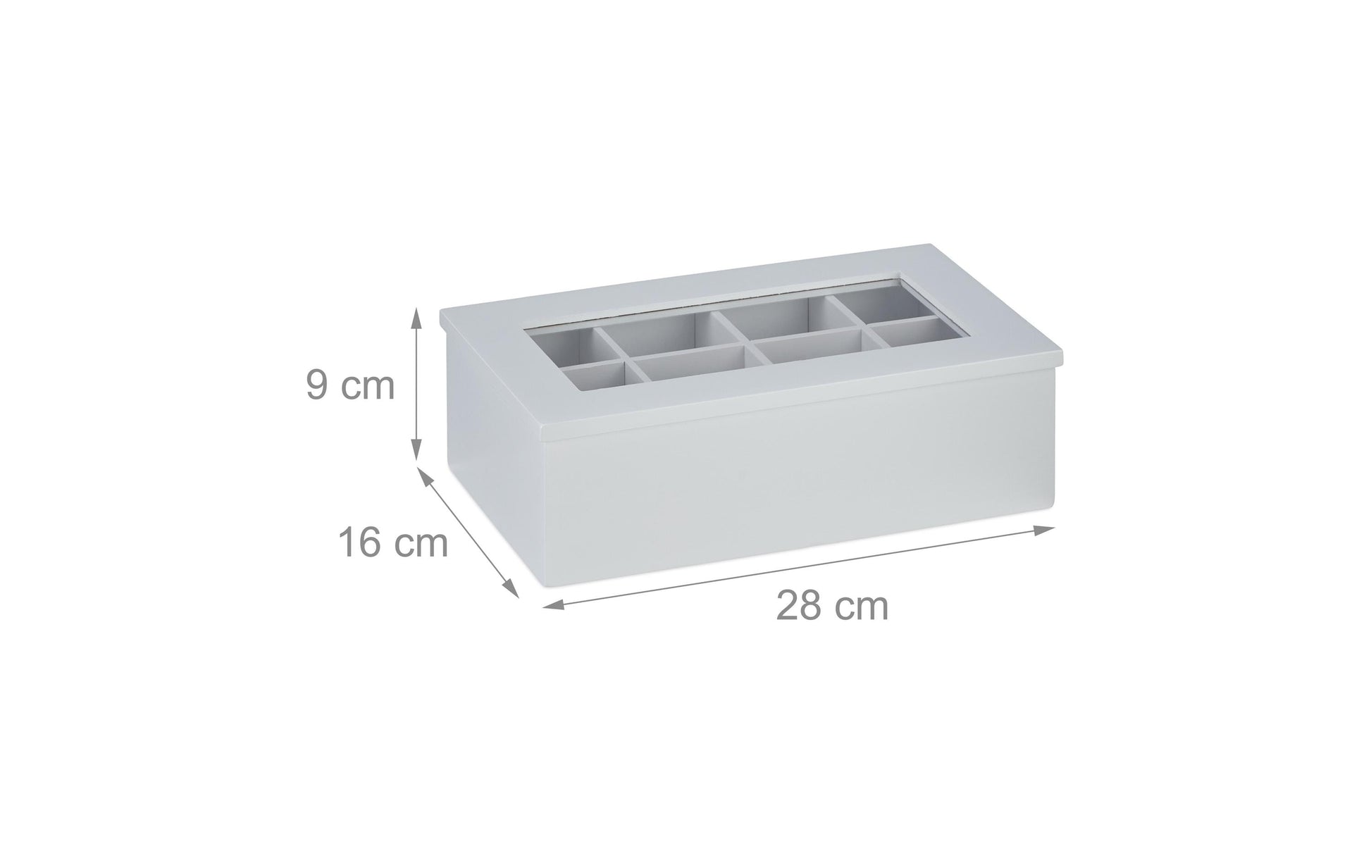 Relaxdays Teebeutelbox Bambus/Kunststoff, 8 Fächer, 28 × 16 × 9 cm, Weiss