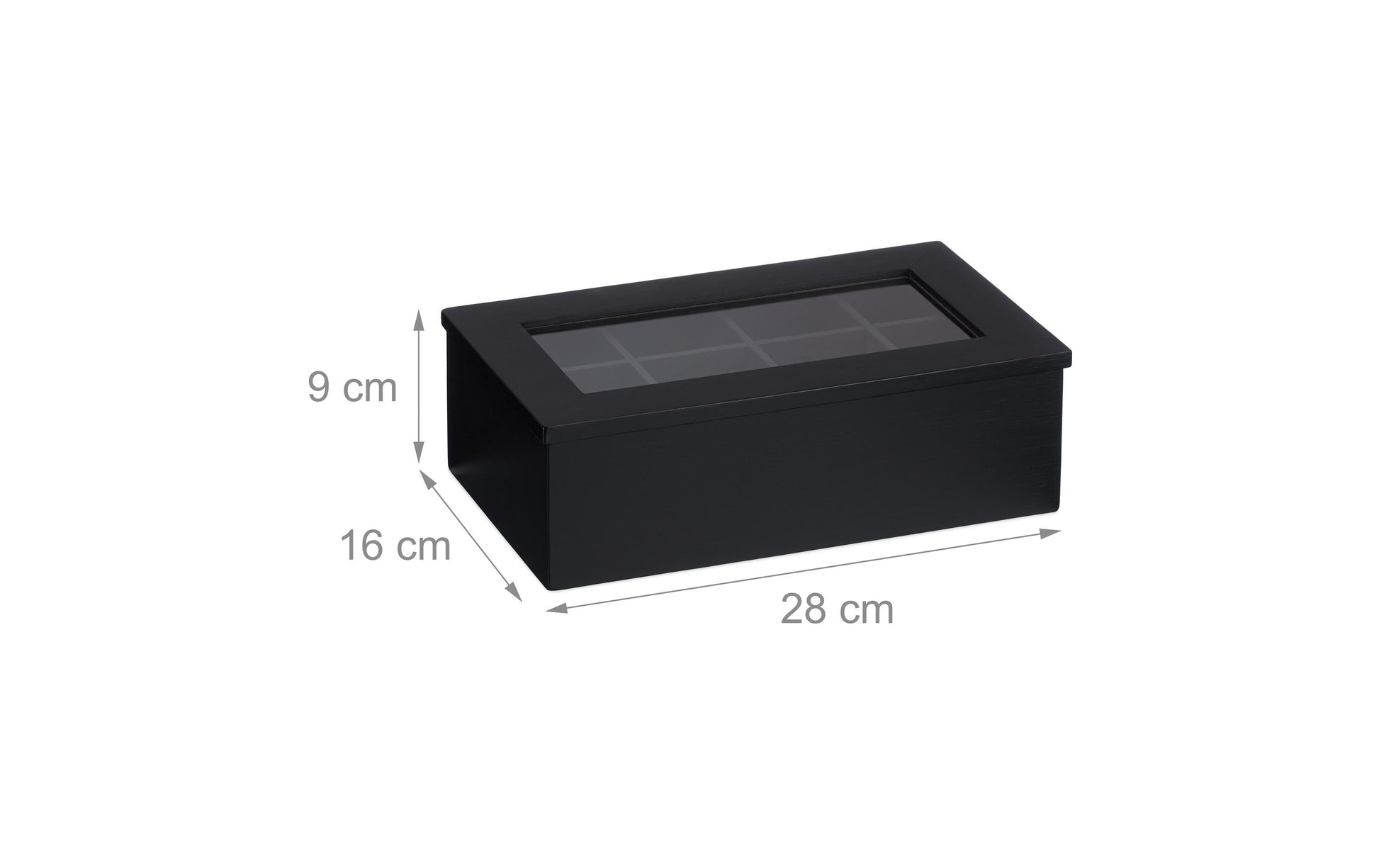 Relaxdays Teebeutelbox Bambus/Kunststoff, 8 Fächer, schwarz