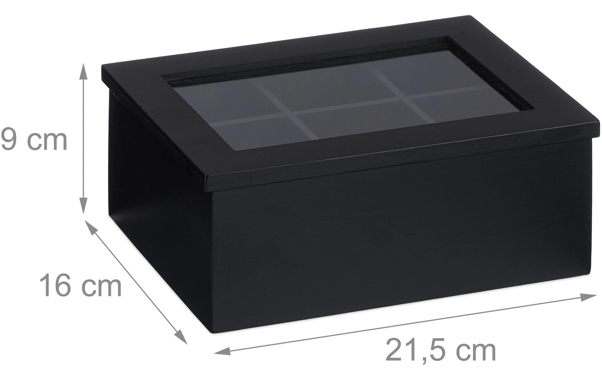 Relaxdays Teebeutelbox Bambus/Kunststoff, 6 Fächer, schwarz