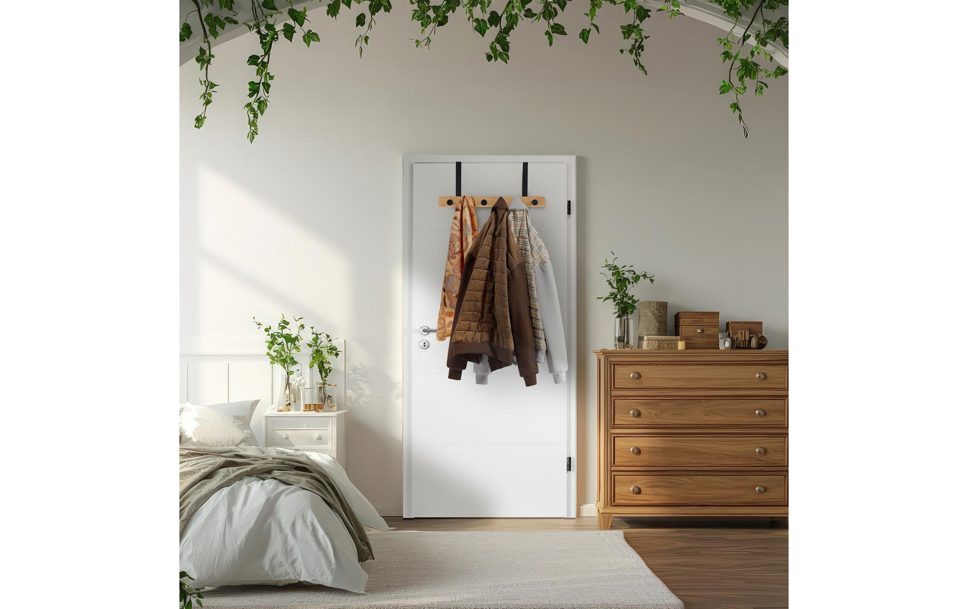 Relaxdays Wandgarderobe 6 Haken – Bambus/Stahl – Hellbraun
