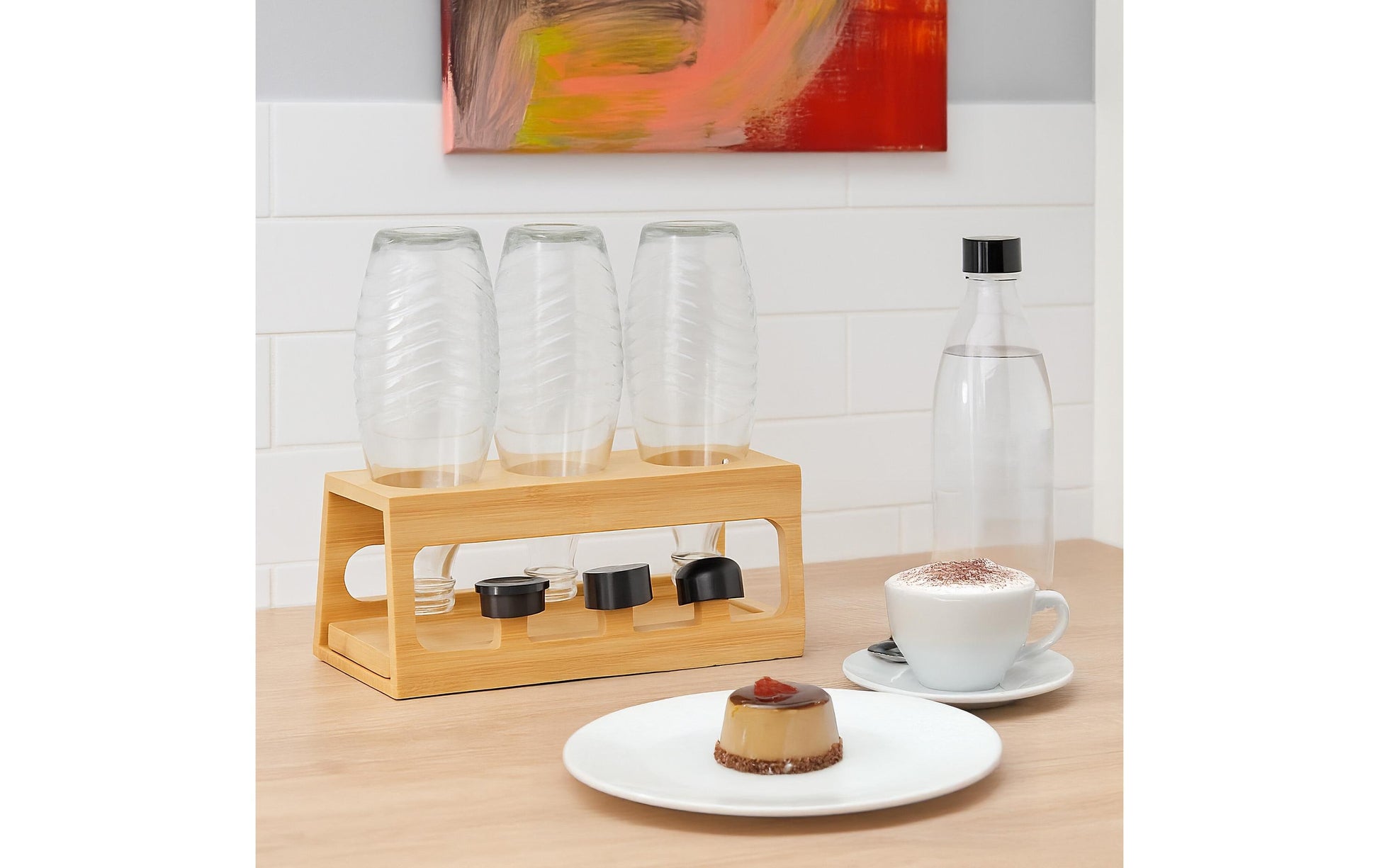 Relaxdays Abtropfgestell 29 × 14 × 12,5 cm, Bambus, hellbraun, für 3 Flaschen