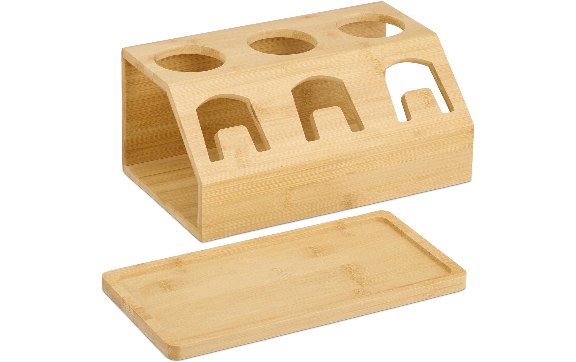 Relaxdays Abtropfgestell für 3 Flaschen, 30 × 17,5 × 13 cm, Bambus, Hellbraun