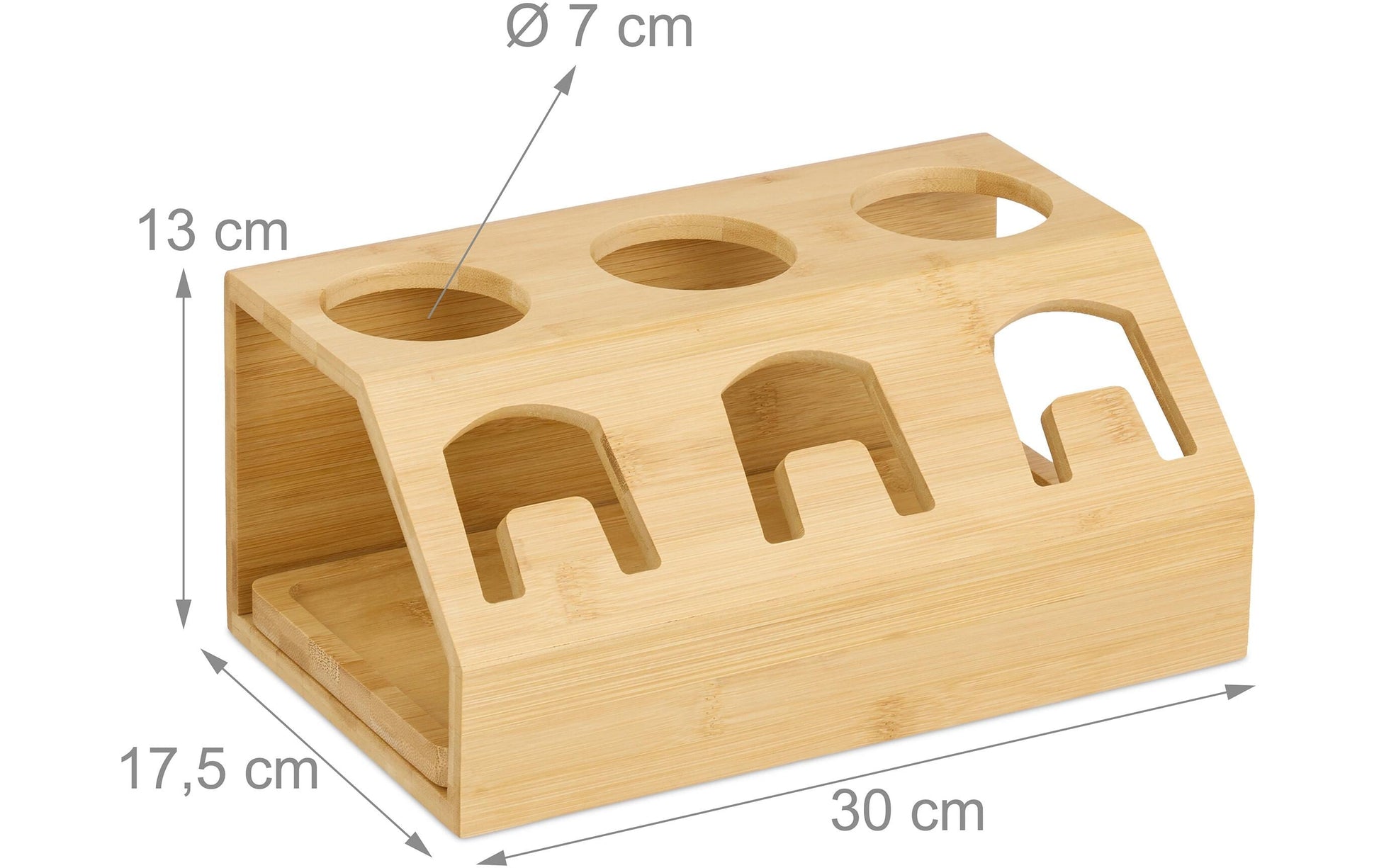 Relaxdays Abtropfgestell für 3 Flaschen, 30 × 17,5 × 13 cm, Bambus, Hellbraun