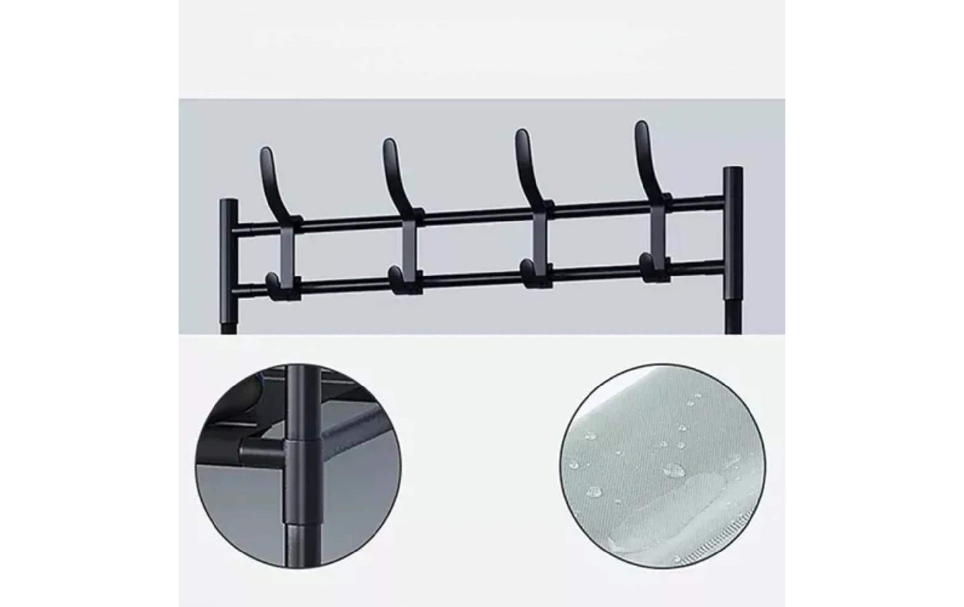 Relaxdays Garderobenständer – 8 Haken, mit Ablage, Stahl, Schwarz, 60 × 26 × 155 cm