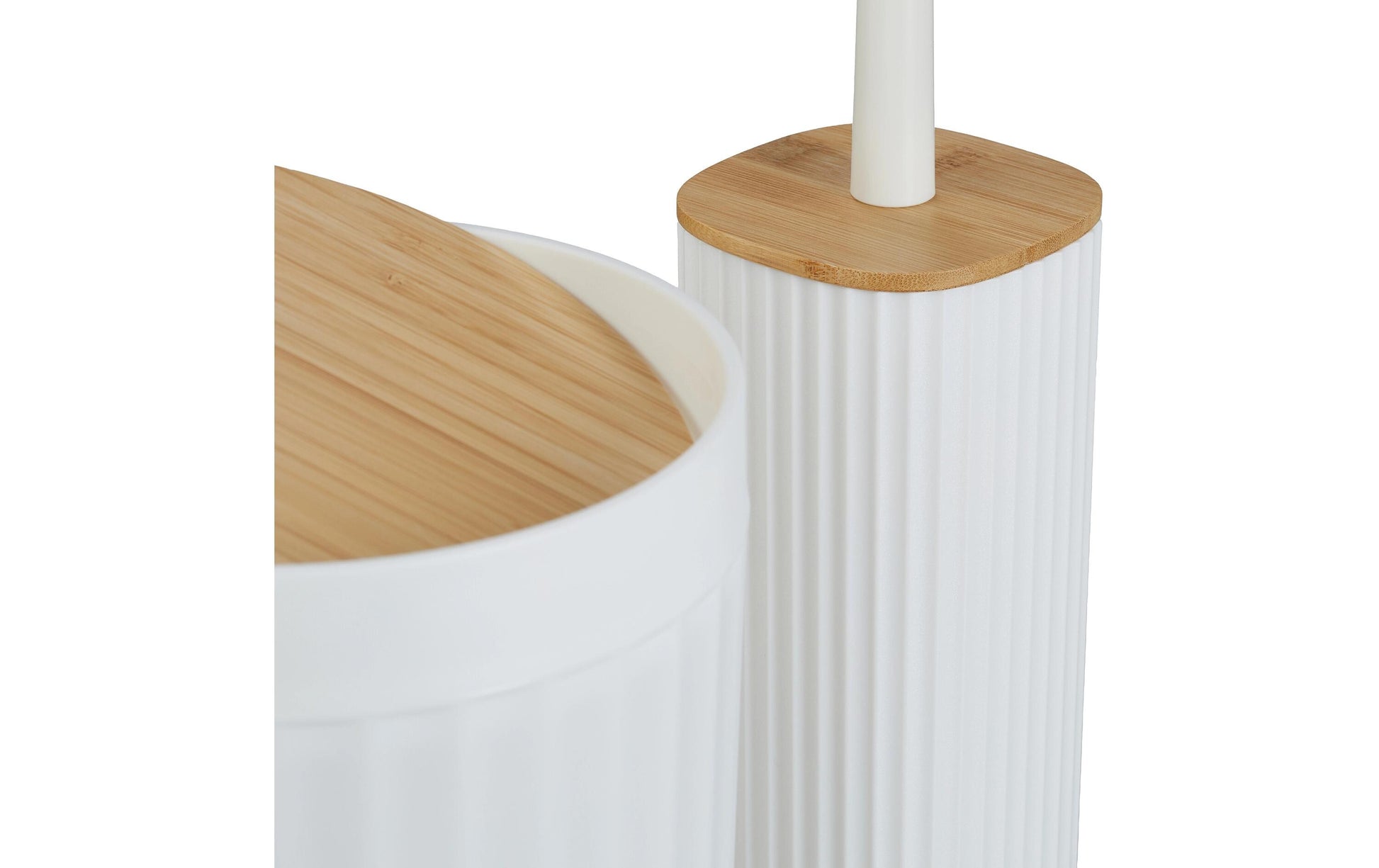 Relaxdays Badzubehör Set – Kunststoff (65%)/Kunststoff (20%)/Bambus (15%), freistehend, Weiss, 6er-Set