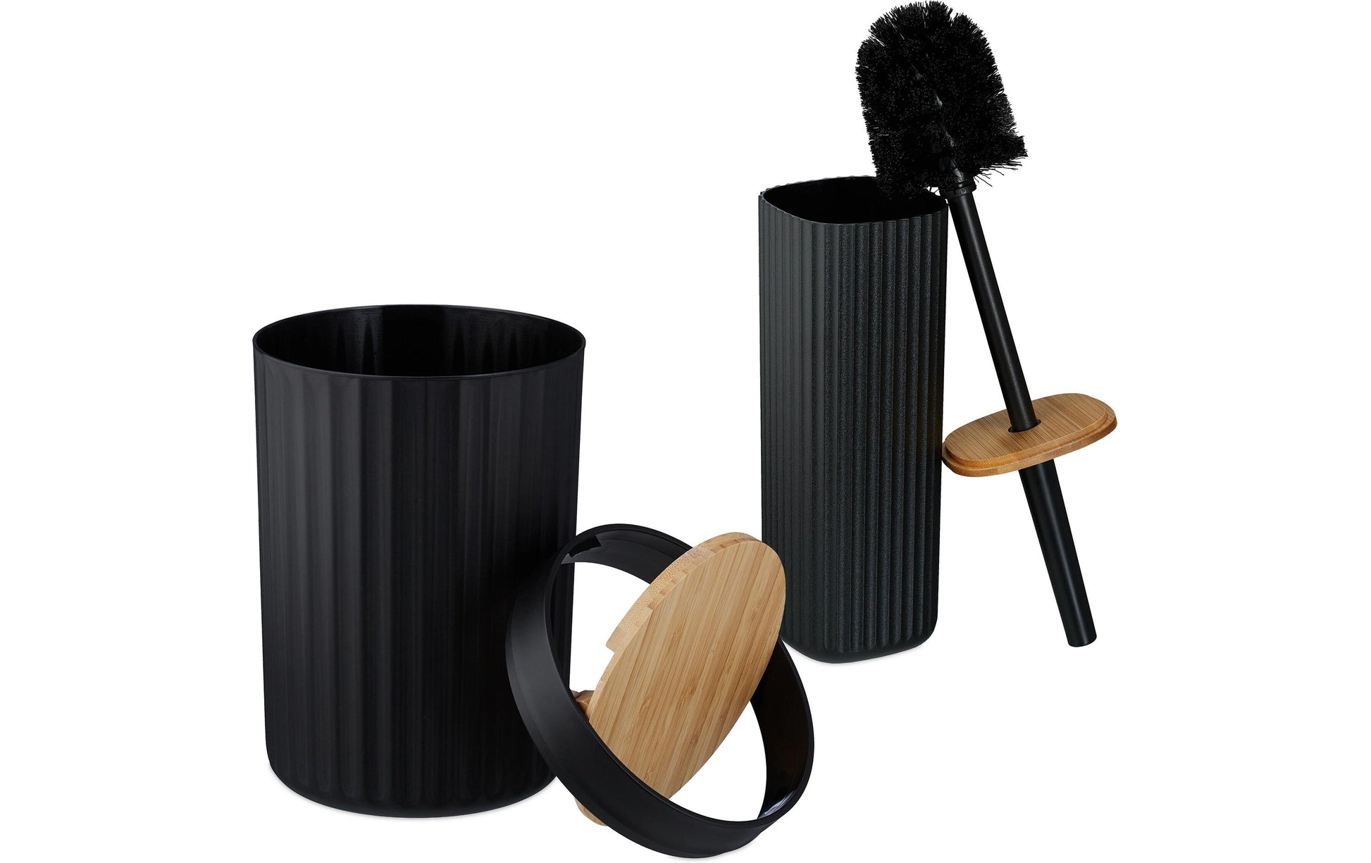 Relaxdays Aufbewahrungsbox – 85% Kunststoff/15% Bambus, Schwarz, Holz, 6er-Set