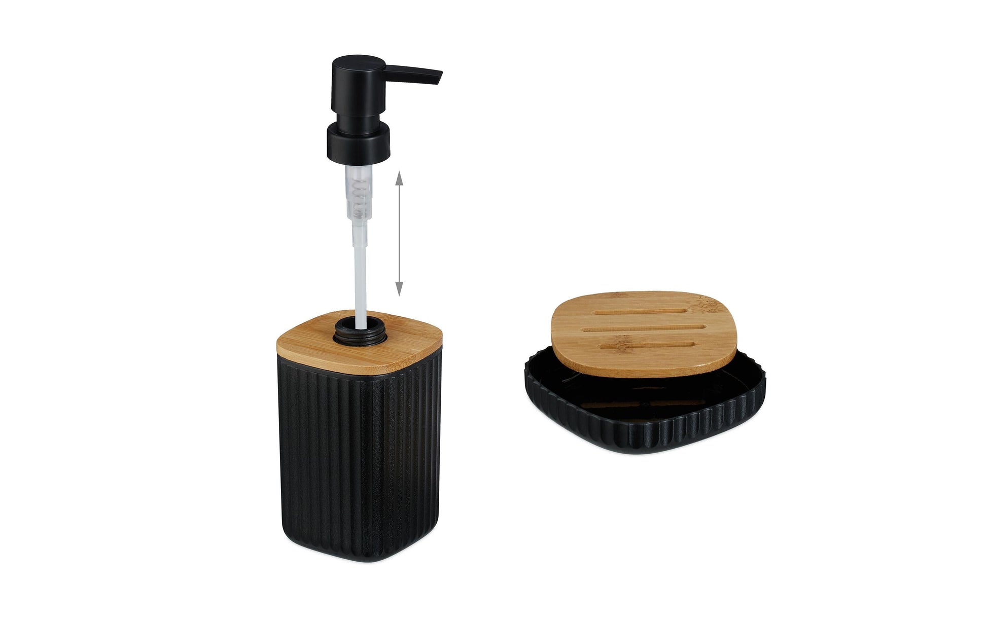 Relaxdays Aufbewahrungsbox – 85% Kunststoff/15% Bambus, Schwarz, Holz, 6er-Set