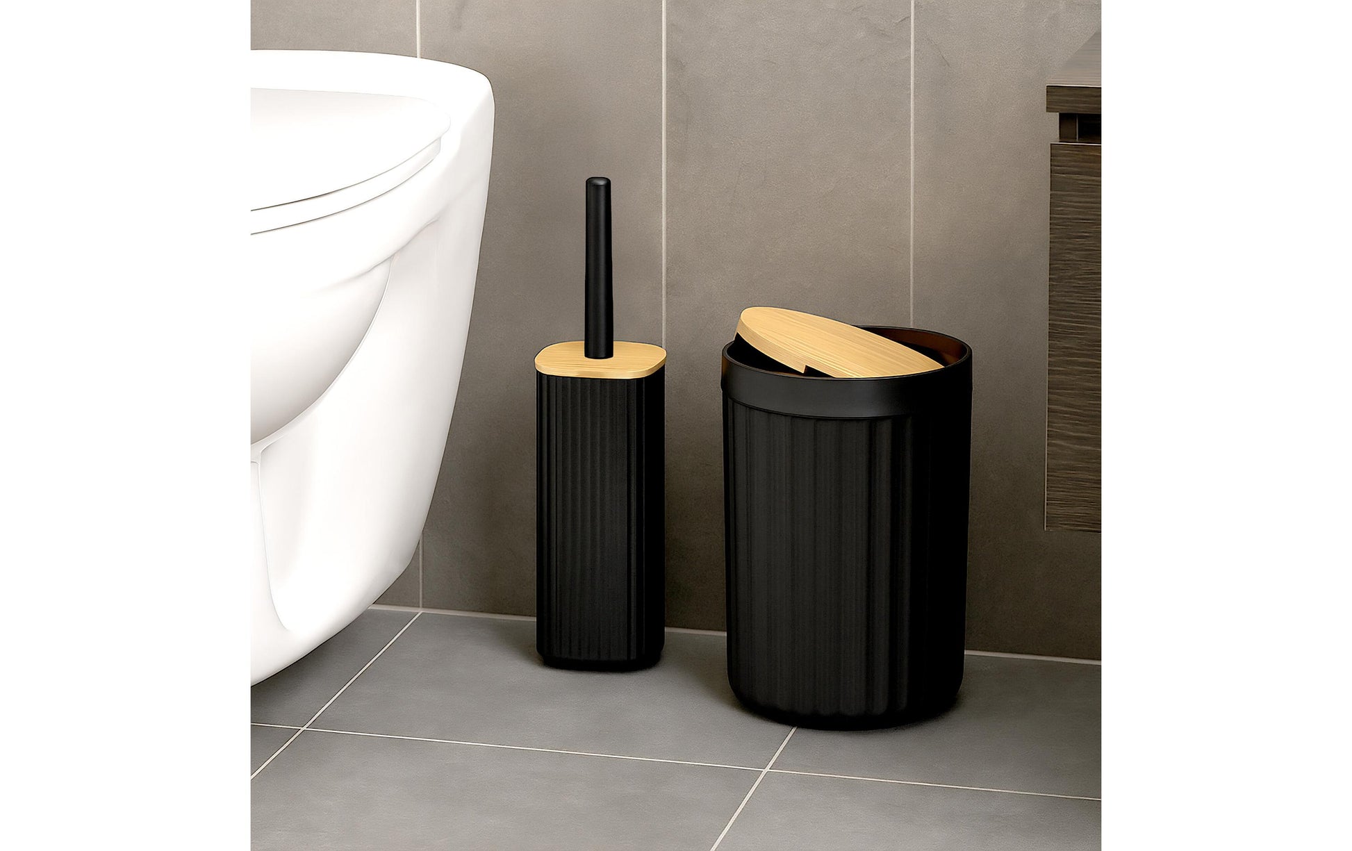 Relaxdays Aufbewahrungsbox – 85% Kunststoff/15% Bambus, Schwarz, Holz, 6er-Set