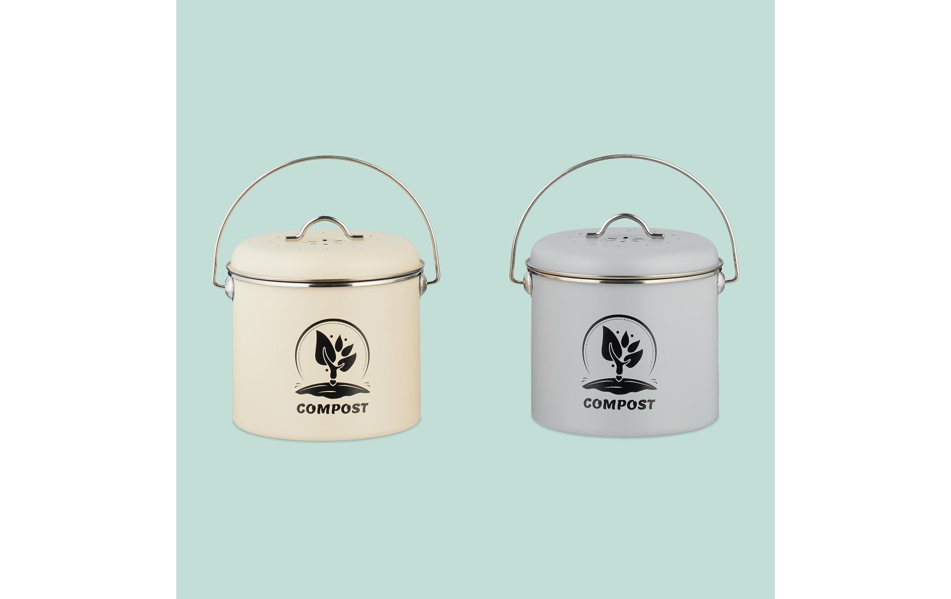 Relaxdays Komposteimer 10051221_550 – 3,5 l – Eisen, rund – creme