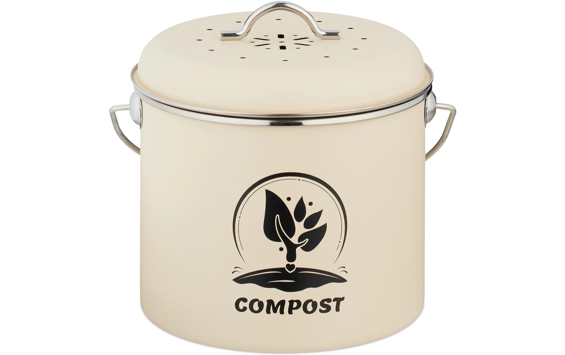 Relaxdays Komposteimer 10051221_550 – 3,5 l – Eisen, rund – creme