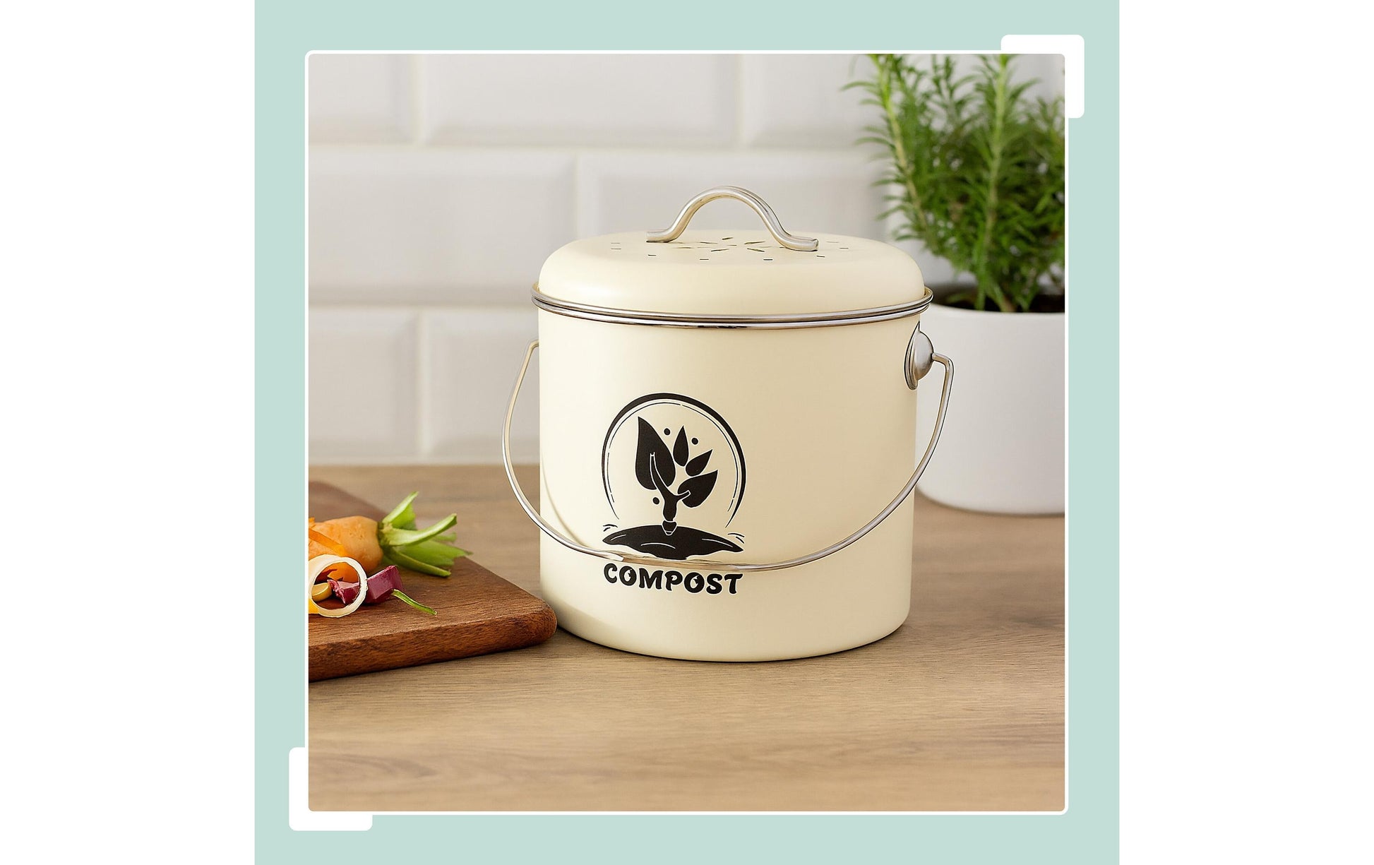 Relaxdays Komposteimer 10051221_550 – 3,5 l – Eisen, rund – creme